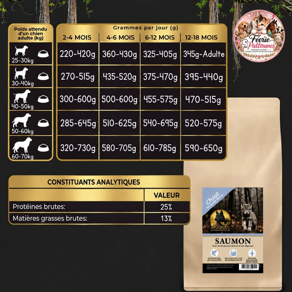 🐾 Croquettes Sans Céréales – Saumon, Patate Douce & Légumes – Chiot Grande Race (12 kg)