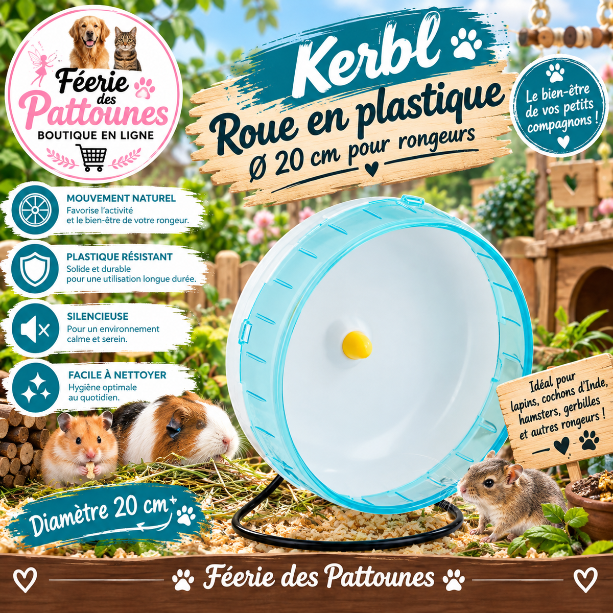 🌀🐹 Kerbl – Roue en Plastique Ø 20 cm pour Rongeurs