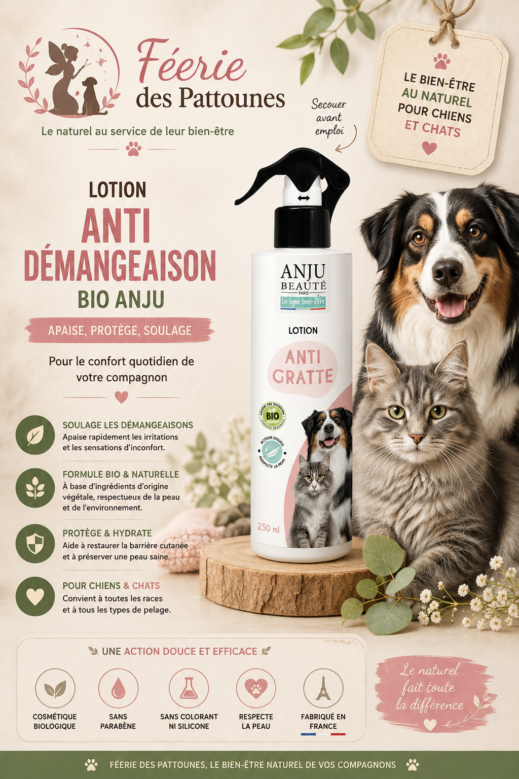 🌿 Anju Beauté – Lotion Anti‑Démangeaison Bio (250 ml)