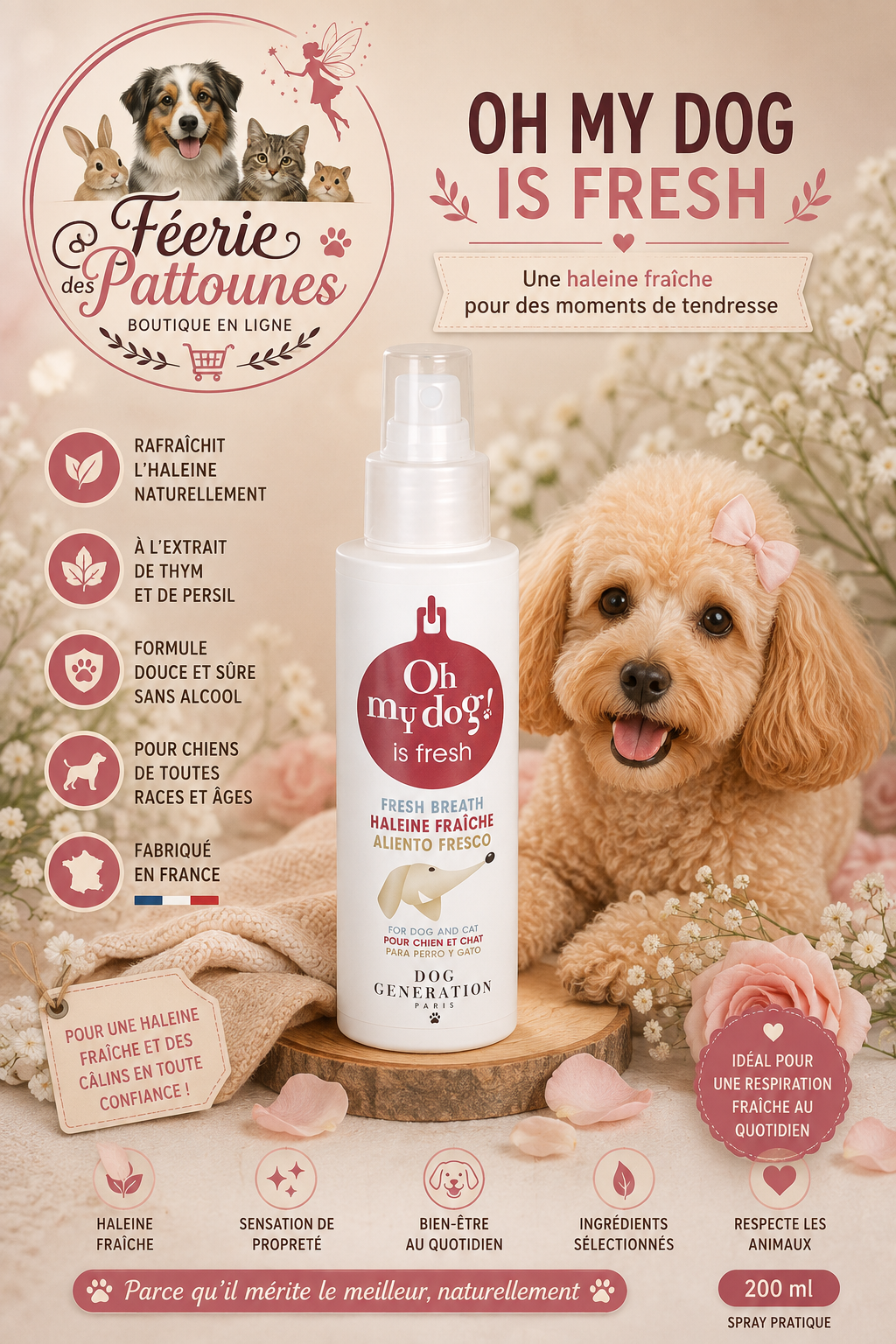 🌬️ Oh My Dog – Spray Haleine Fraîche Mentholée (125 ml)