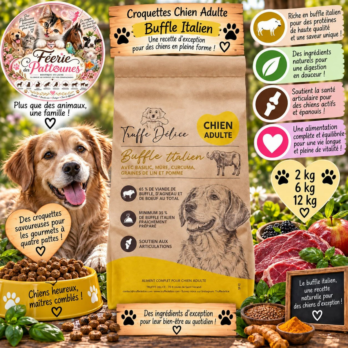 🐃🔥 Croquettes Chien Adulte – Buffle Italien