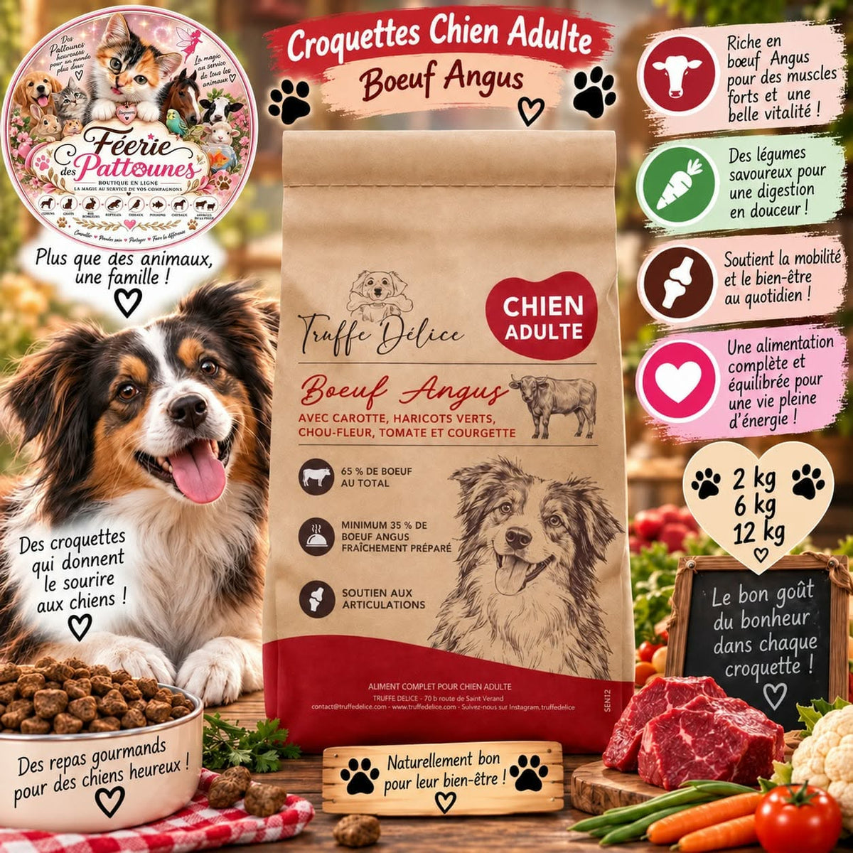 🥩🔥 Croquettes Chien Adulte – Bœuf Angus