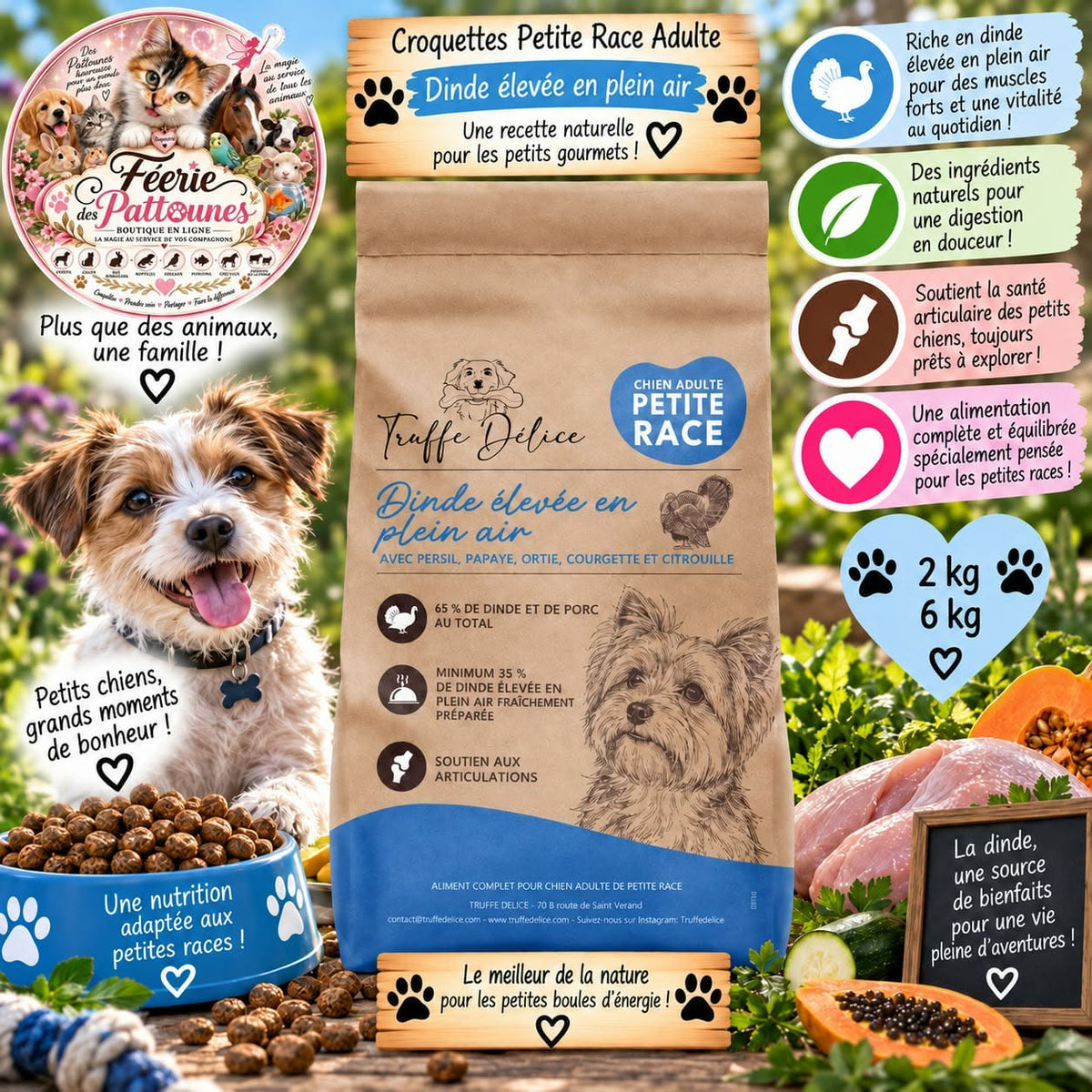 🦃⚡ Croquettes Petit Chien Adulte – Dinde Élevée en Plein Air