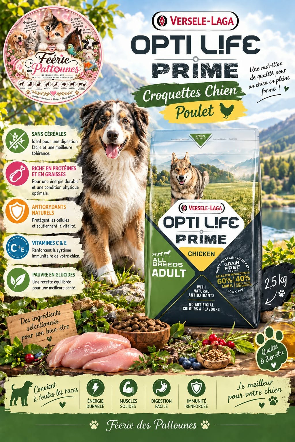🐶🔥 Opti Life Prime – Chien – Poulet Pur – 2.5 kg
