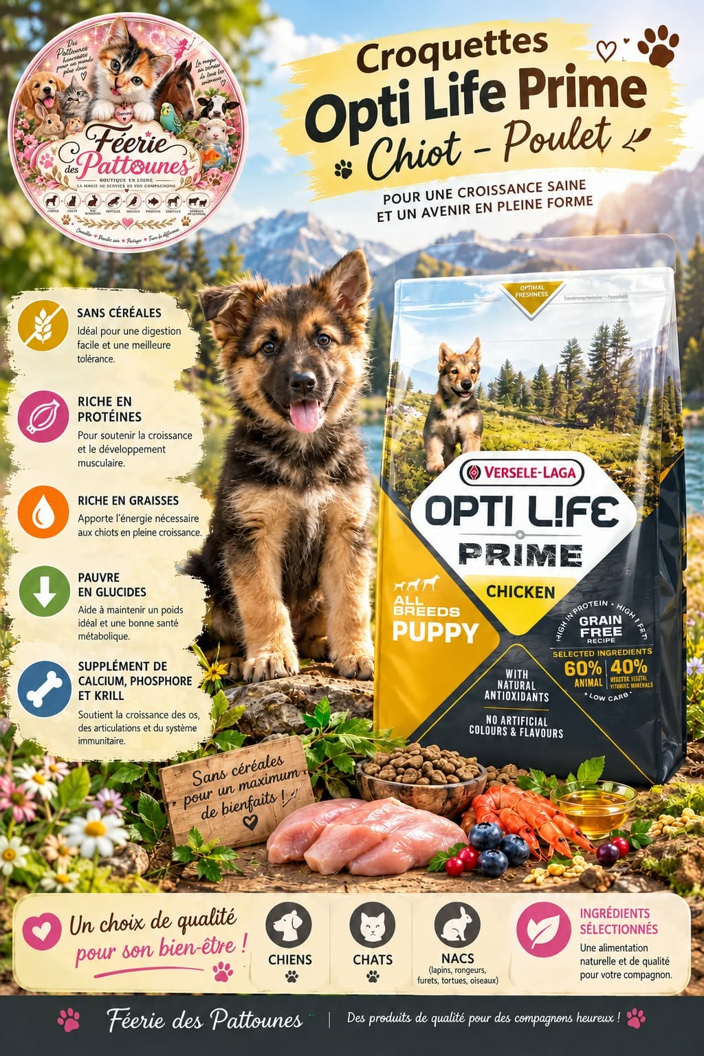 🐶🌱 Opti Life Prime – Chiot – Poulet – 2.5 kg