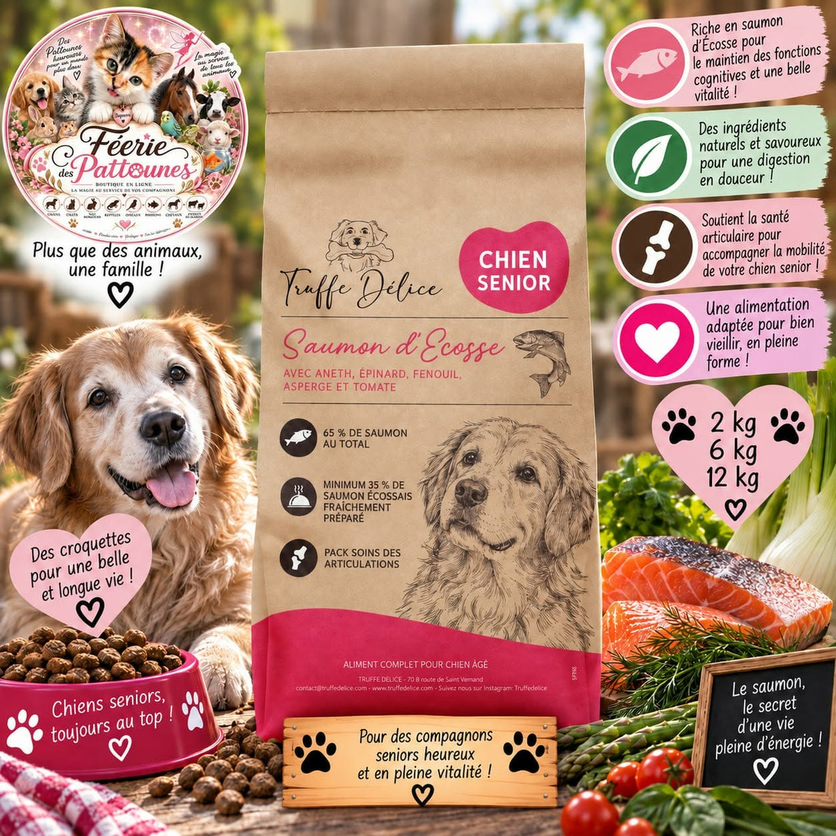 🐟👵 Croquettes Chien Senior – Saumon d’Écosse