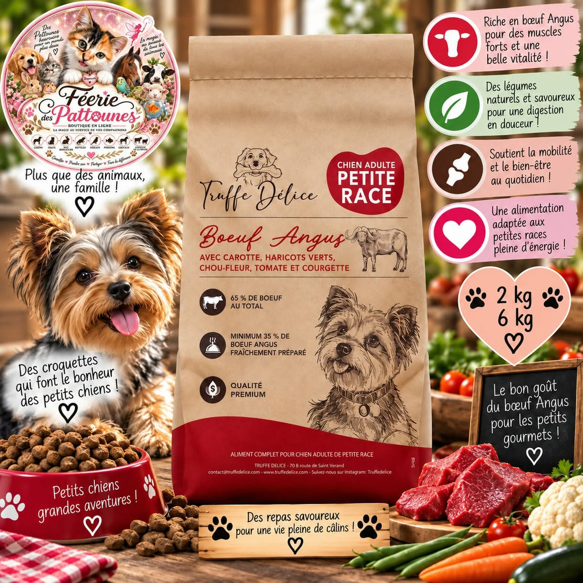 🐟🥩✨ Croquettes Petit Chien Adulte – Bœuf Angus