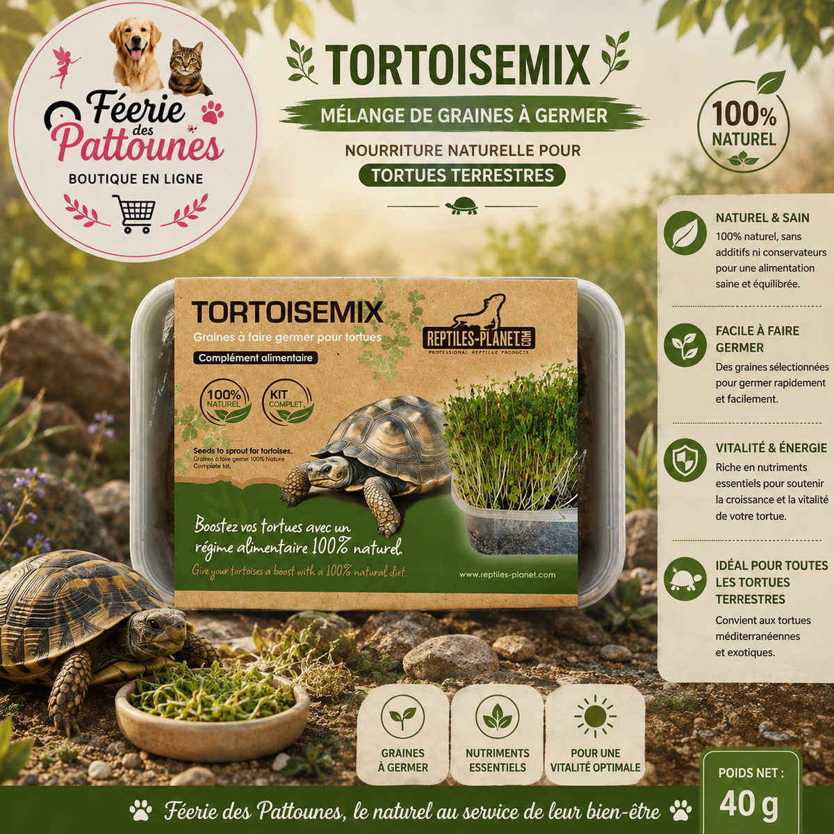🌿🐢 Tortoisemix – Mélange de Graines à Germer pour Tortues Terrestres