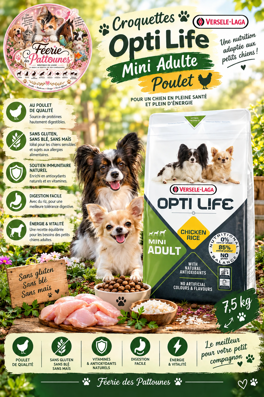 🐶✨ Opti Life – Chien Mini – Poulet & Riz – 7.5 kg
