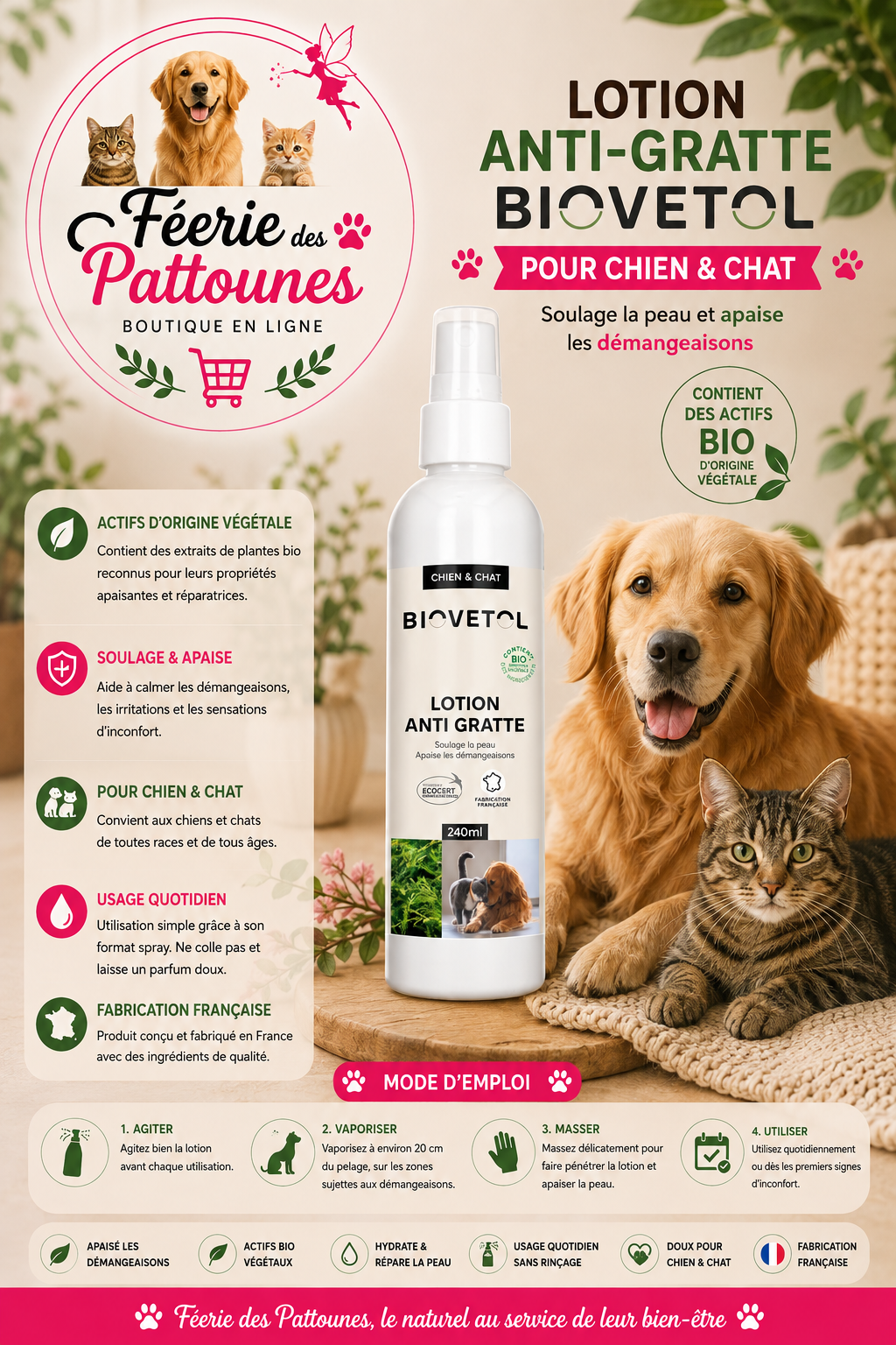 🌿🐾 Lotion Anti‑Gratte BIOVETOL – 240 ml