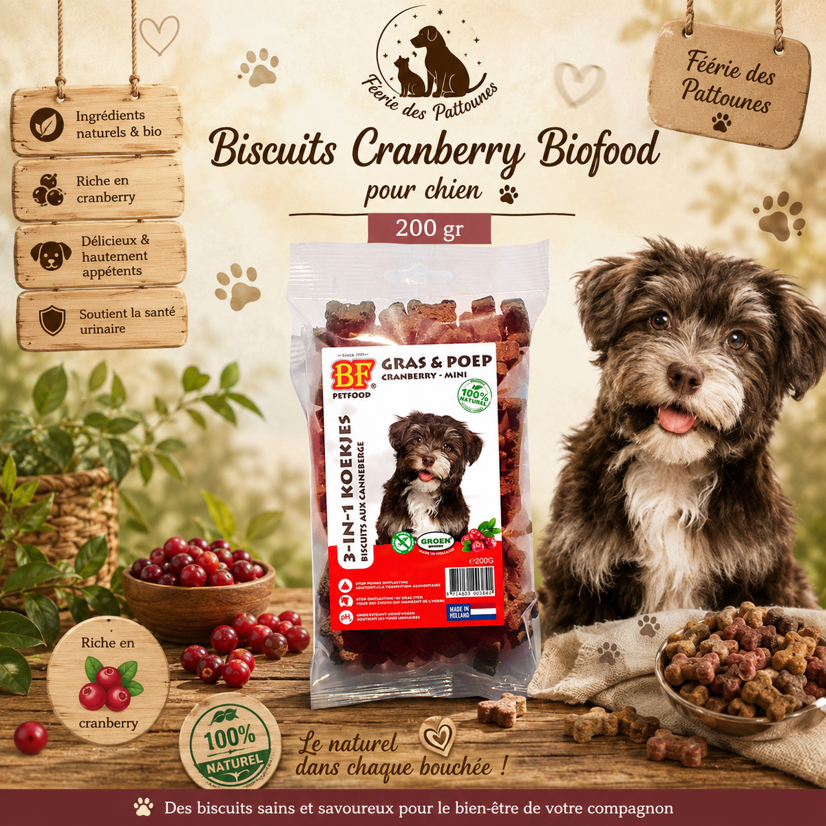 🍒 Biscuits Cranberry – Friandises Naturelles & Faibles en Calories pour Chien