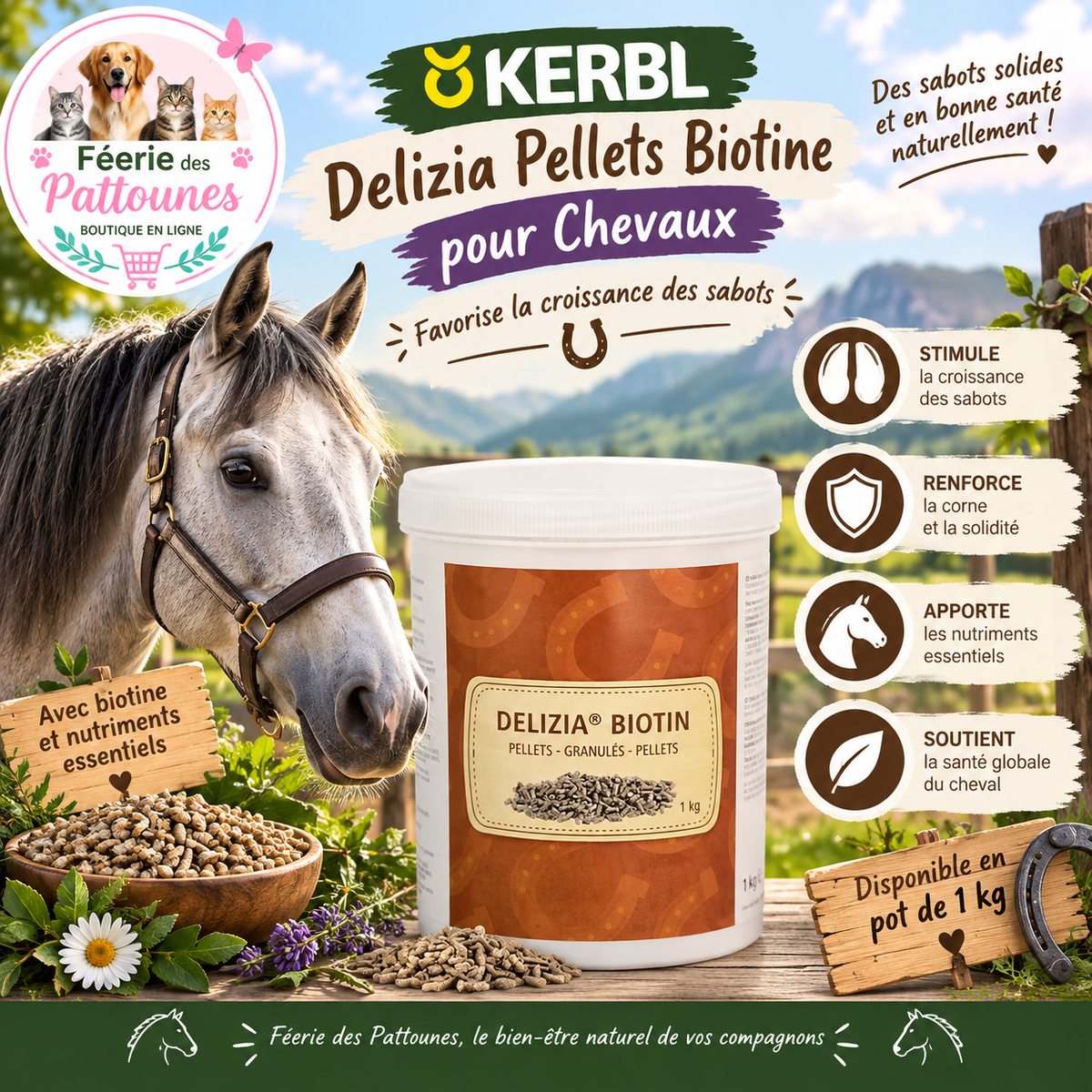🐴✨ Kerbl – Delizia Pellets Biotine pour Chevaux (1 kg)