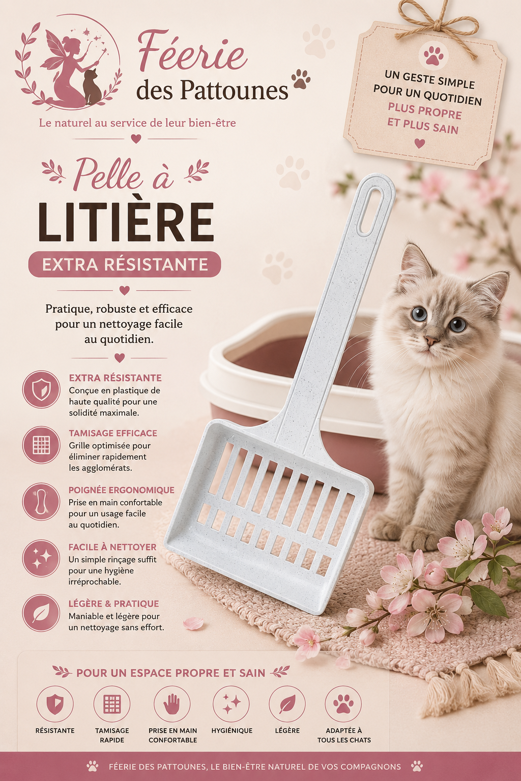 🧼 Pelle pour Litière Extra‑Résistante – 26,5 cm