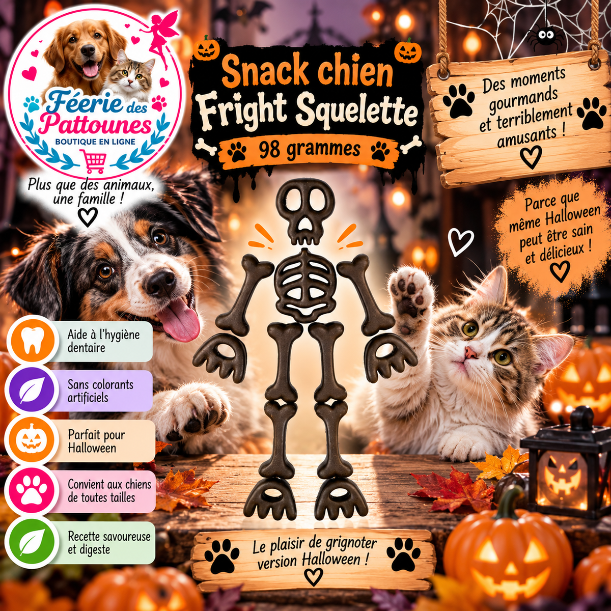 💀🎃 Snack Chien Fright Squelette – 98 g