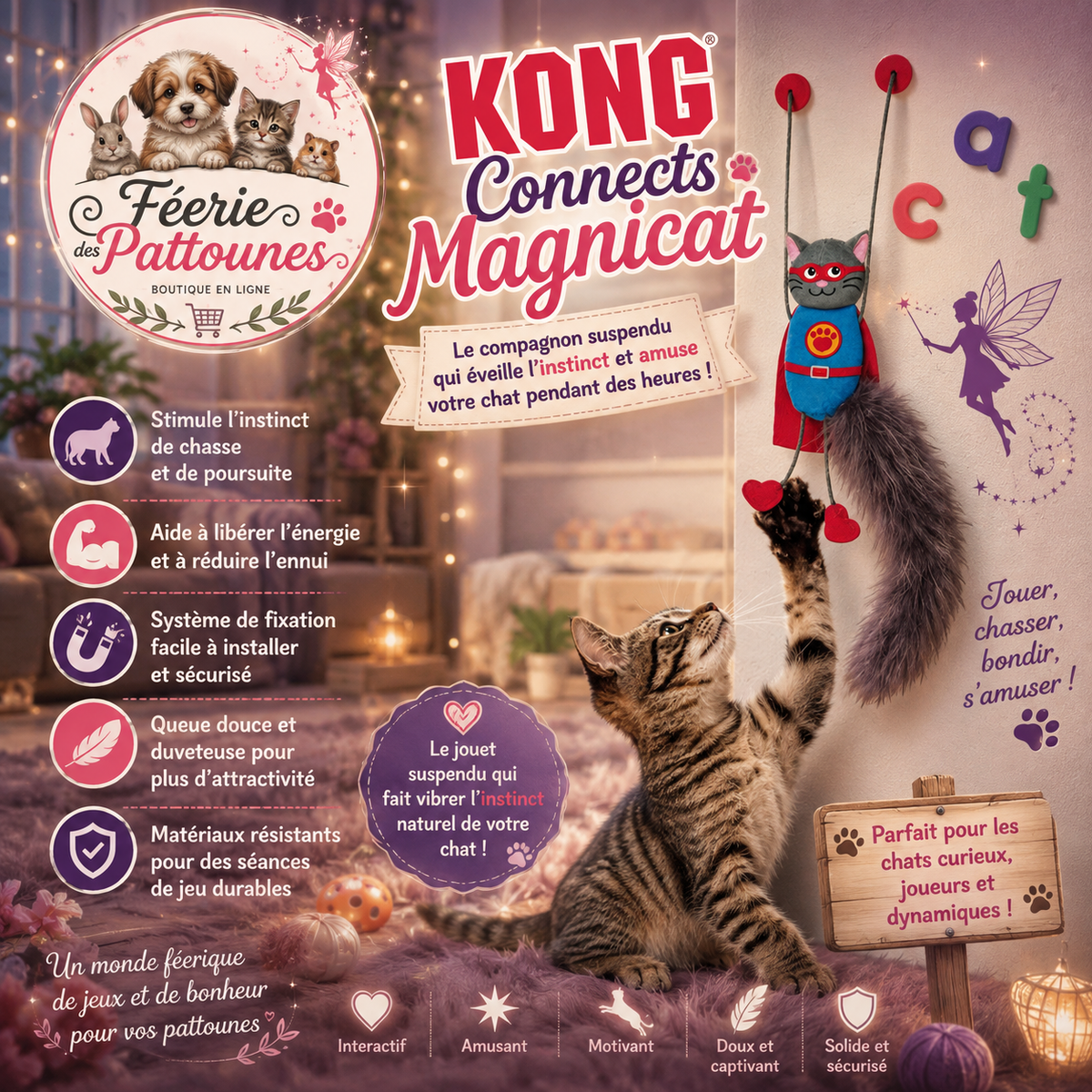 🧲 KONG® Connects™ Magnicat – Jouet Magnétique Crépitant (30 cm – 28 g)