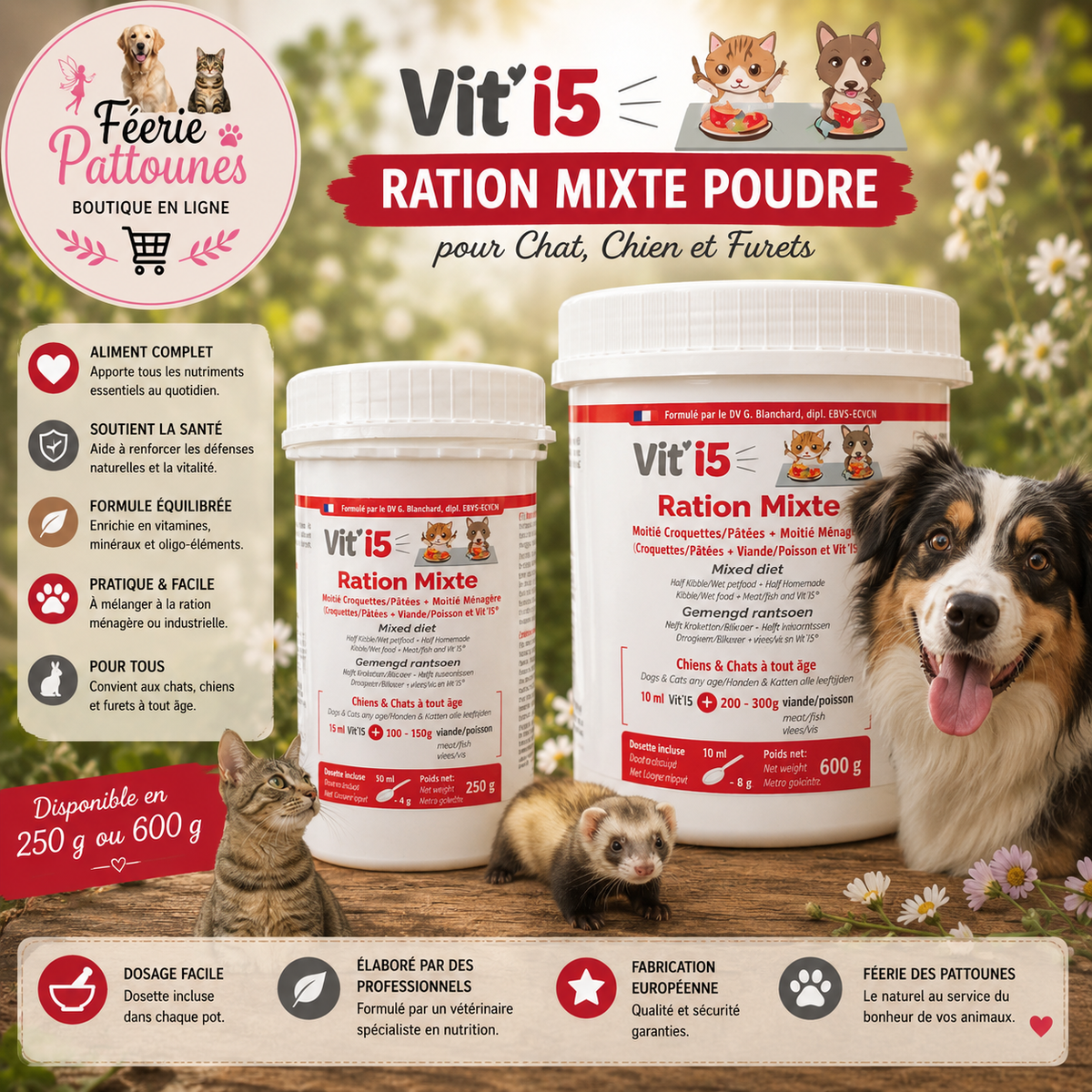 🍖🥕 Vit’i5 Rouge – Ration Mixte – Poudre Chat, Chien & Furet