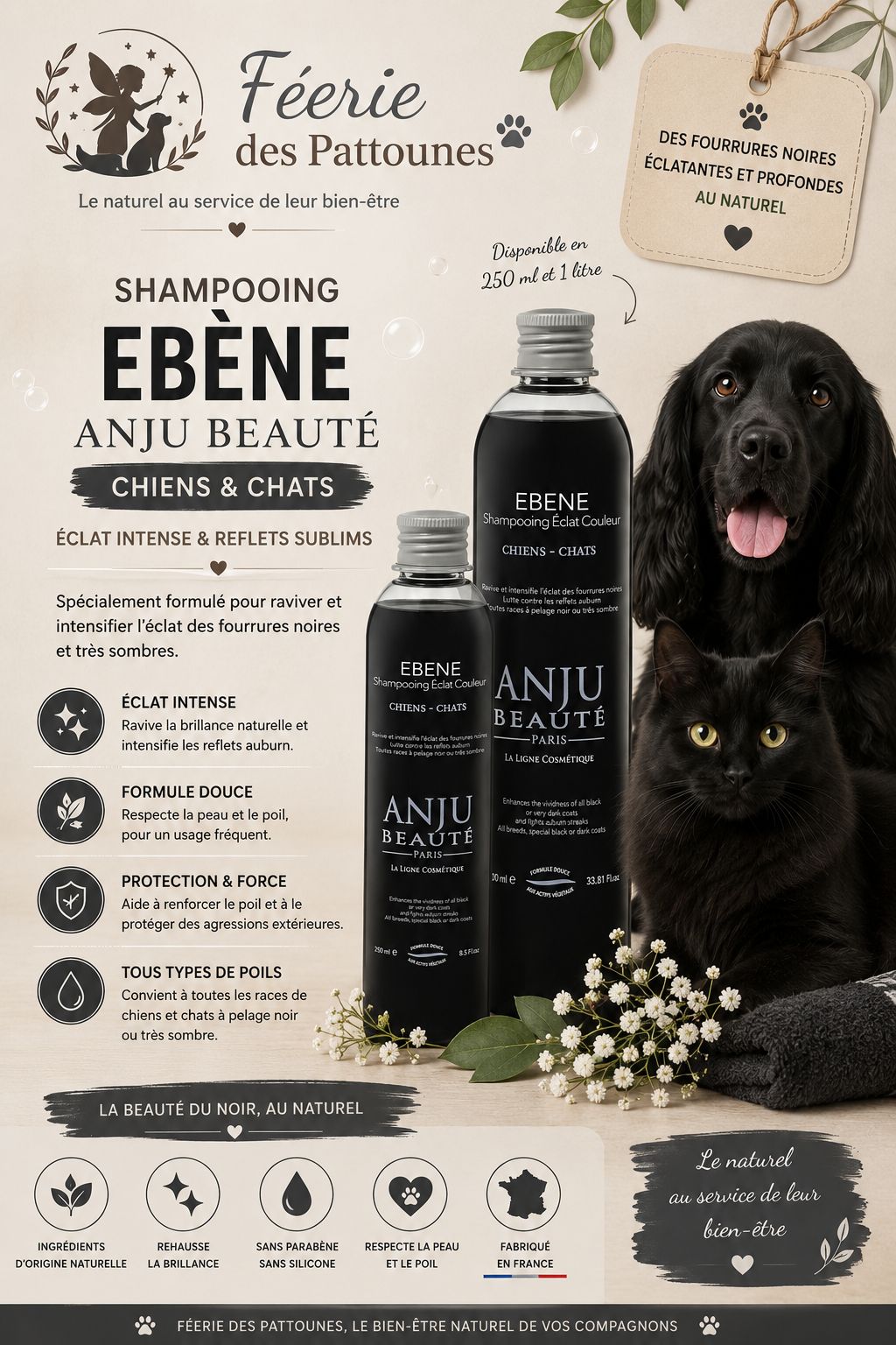 🌑 Anju Beauté – Shampooing Ebène (250 ml • 1 L)