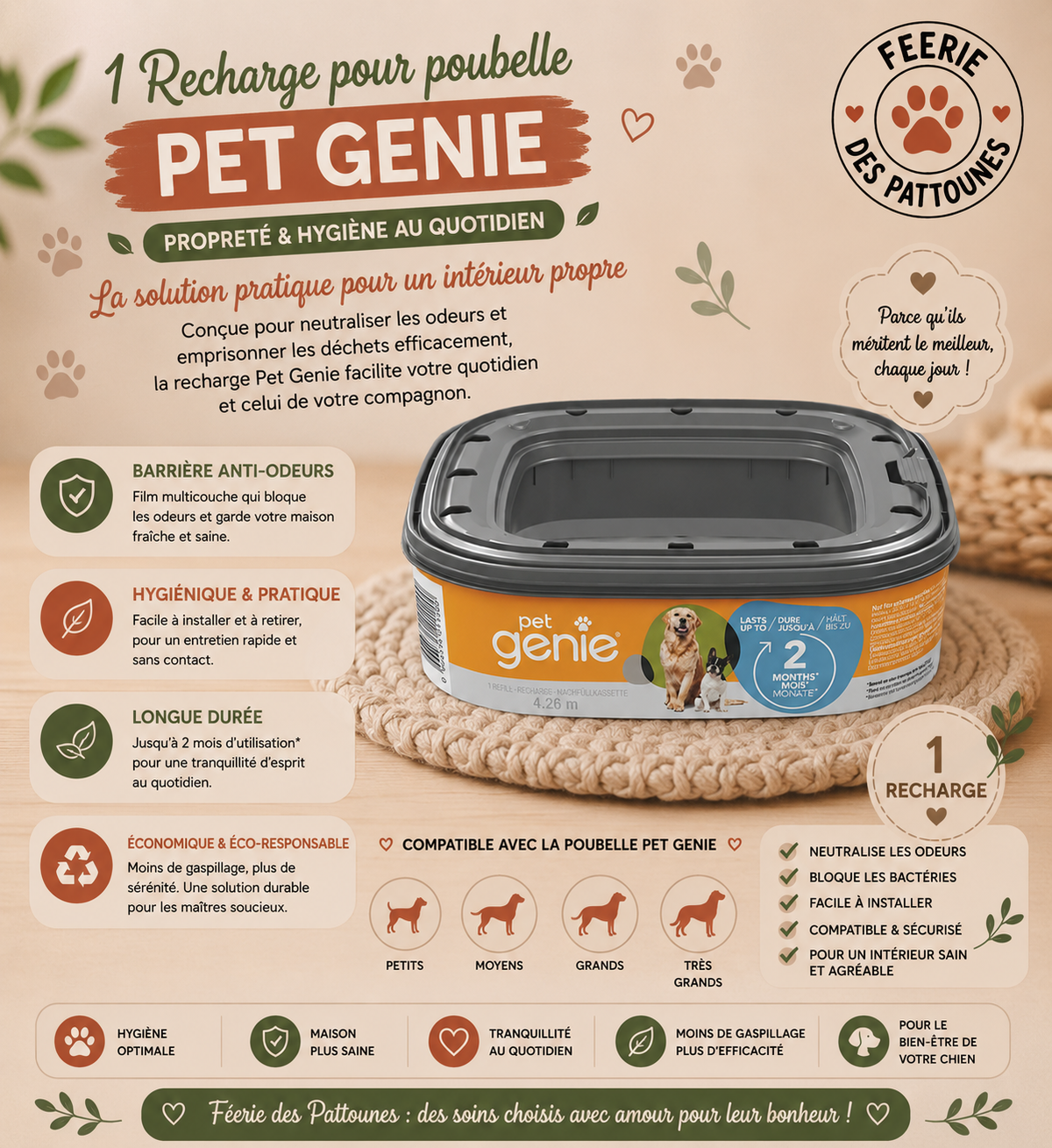 🧼 Recharge Pet Genie® – Film Multi‑Épaisseurs Anti‑Odeurs (4 m)