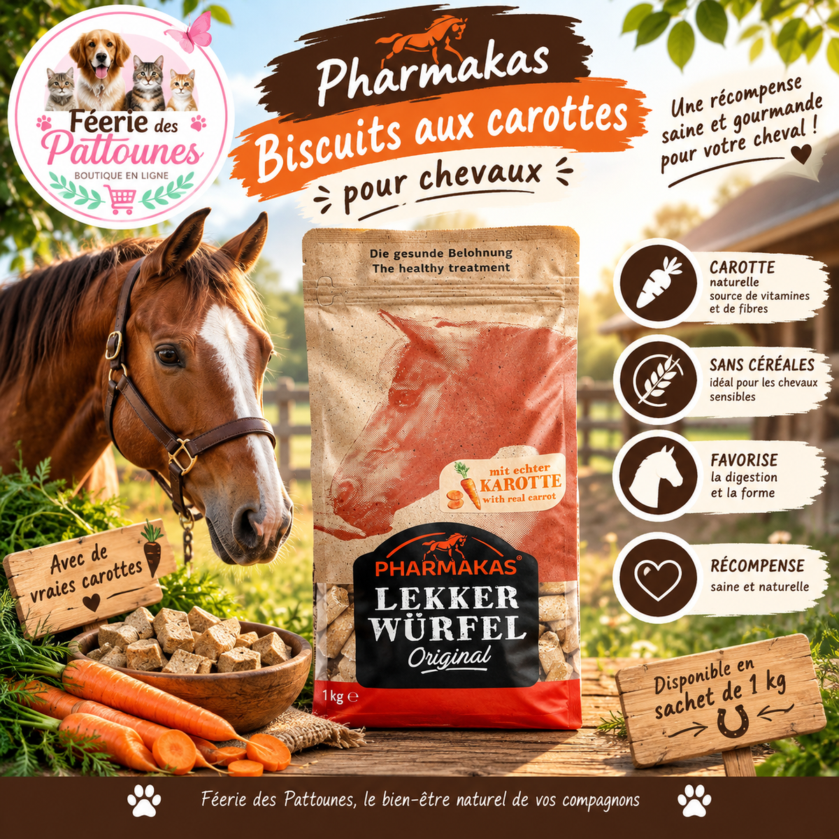 🥕🐴 Pharmakas – Biscuits aux Carottes pour Chevaux (1 kg)