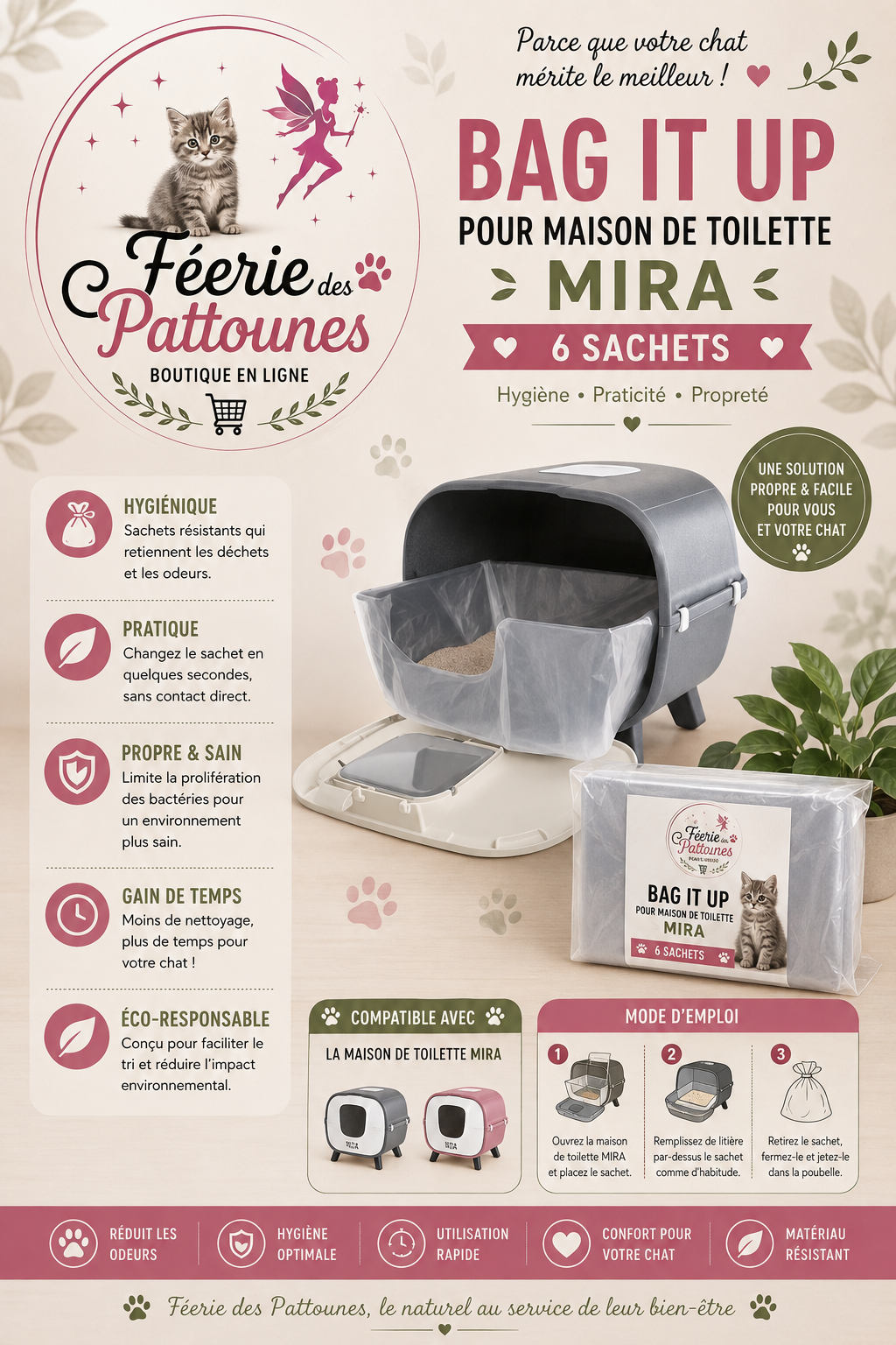 🛍️ Bag It Up – Lot de 6 Sacs Jetables pour Maison de Toilette Mira (Savic)