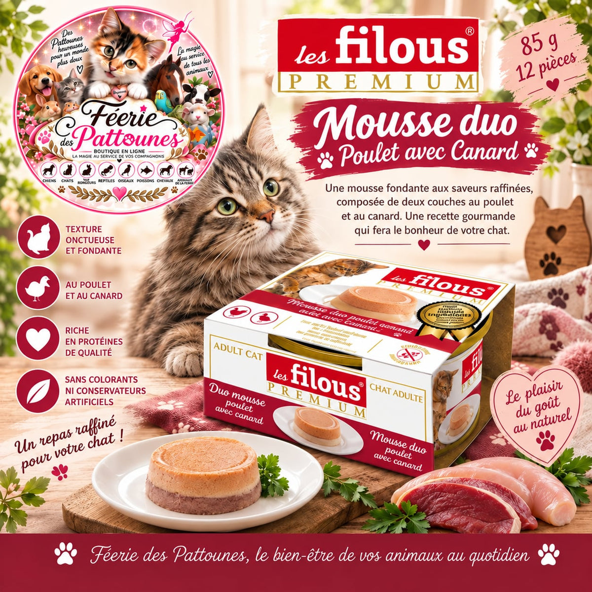 🐱🍗🦆 Mousse Duo – Poulet & Canard – 85 g (x12)
