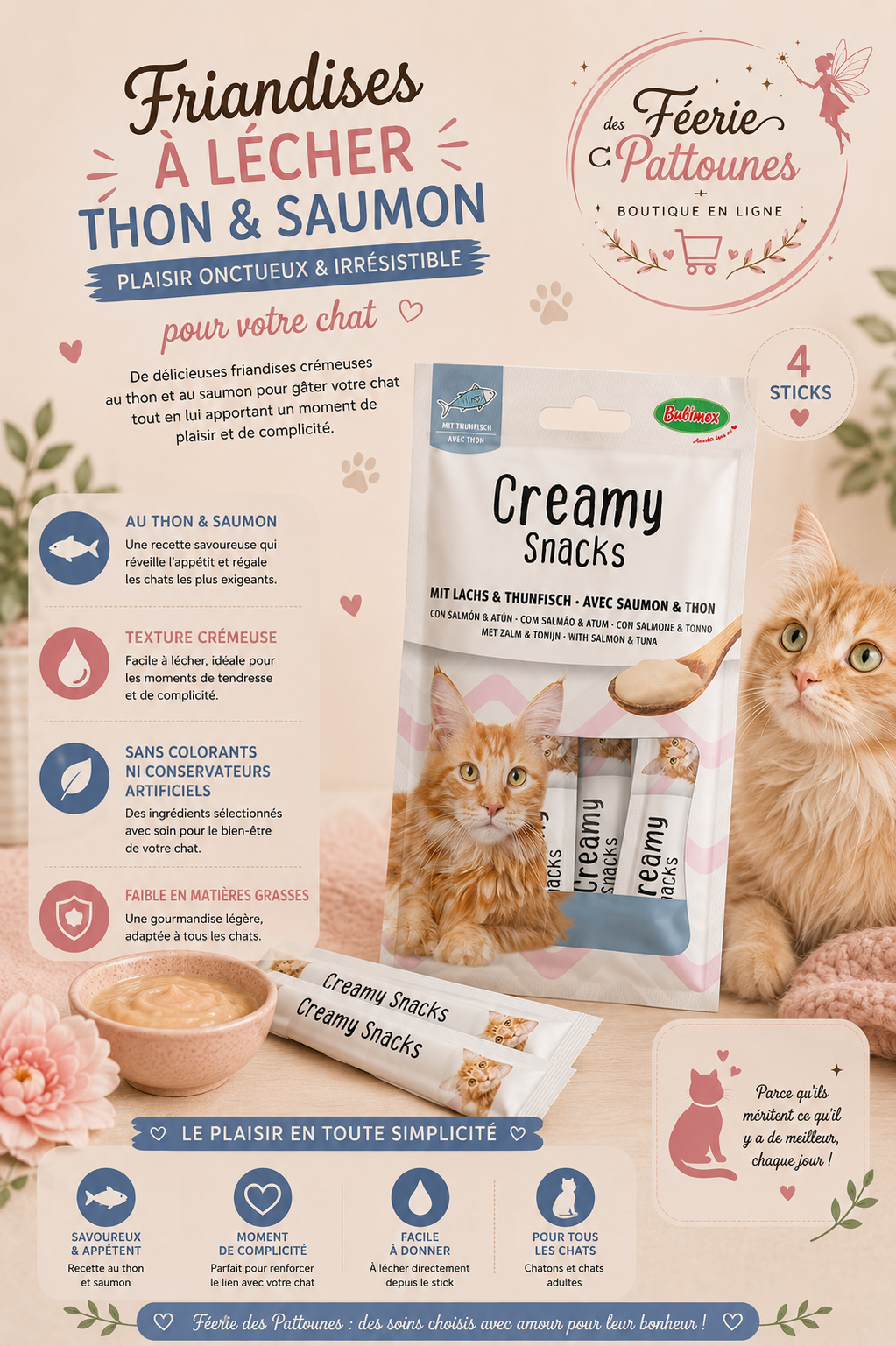 🐟 Friandises à Lécher Thon & Saumon –(4 × 15 g)