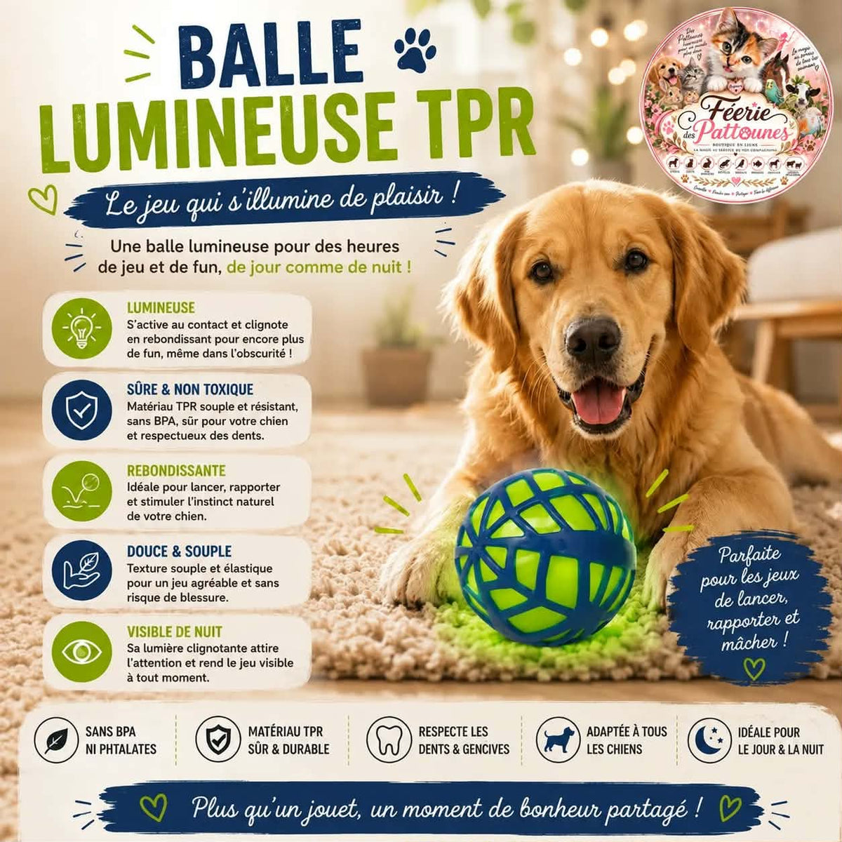 ✨ Balle Lumineuse TPR – Ultra Rebondissante (Ø 10 cm)