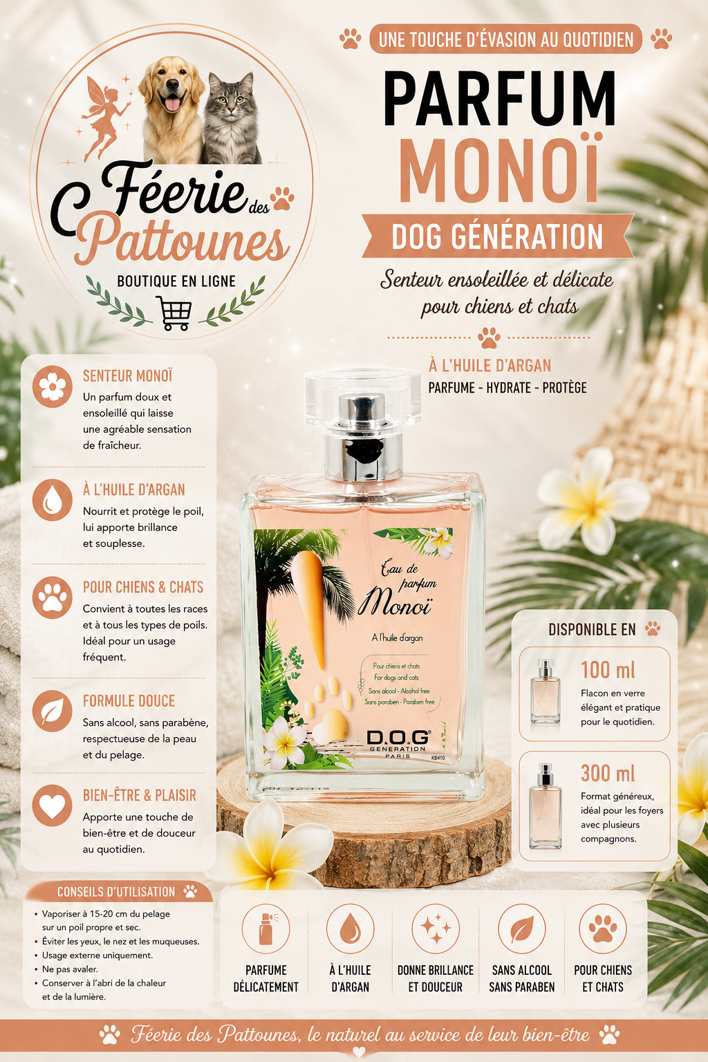 🌺 Parfum Monoï – Dog Génération (100 ml • 300 ml)