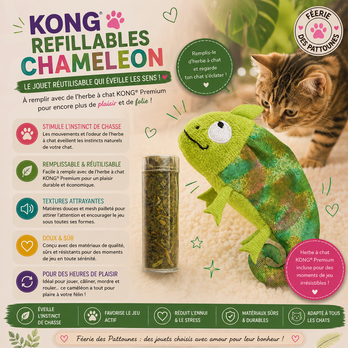 🦎 KONG® Refillables Chameleon – Jouet Rechargeable & Scintillant (12 cm)