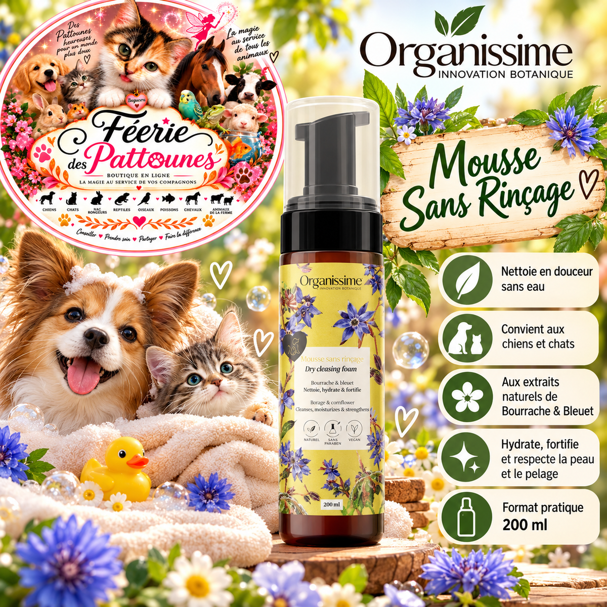 Mousse Sans Rinçage Biogance – Chien & Chat – 200 ml