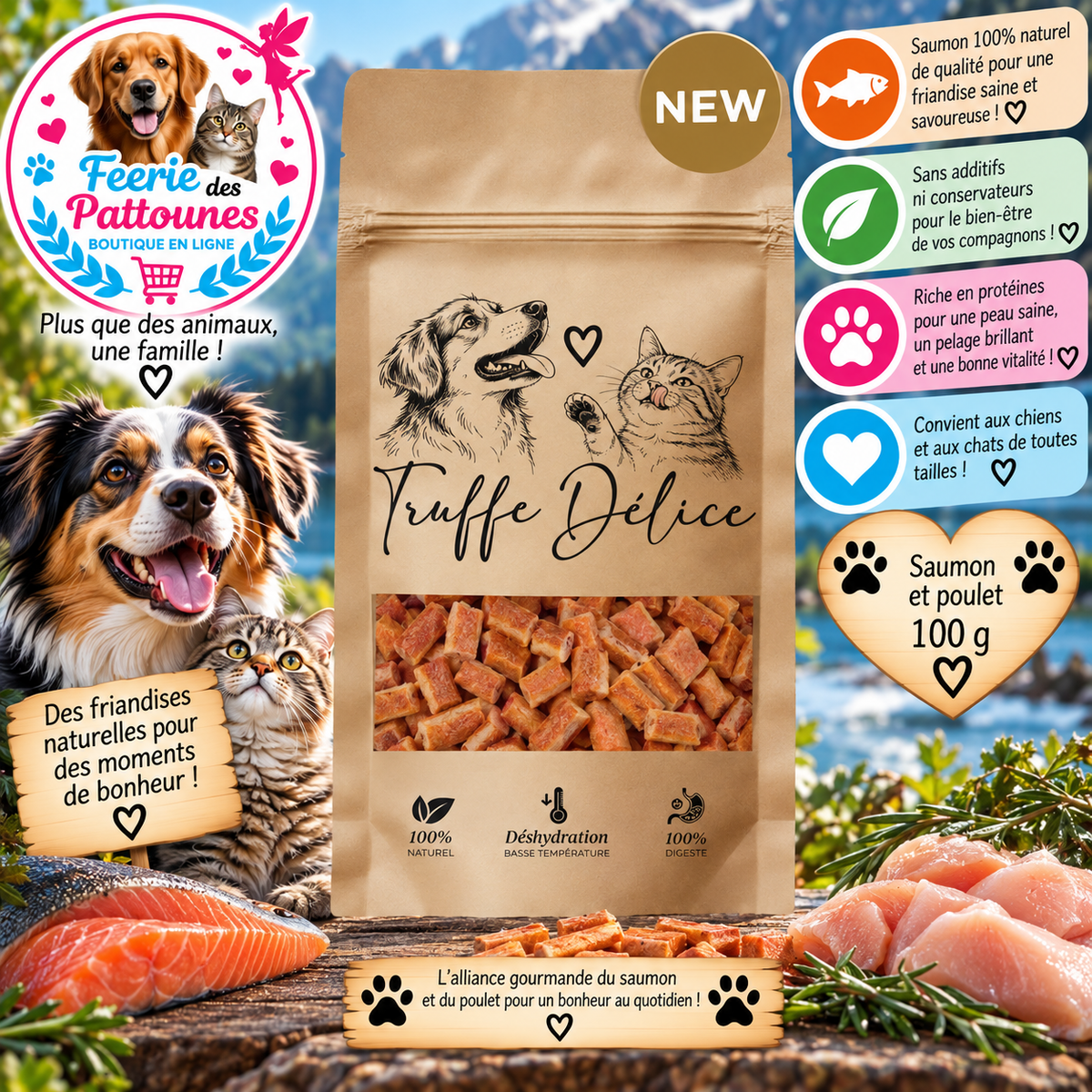 🐟🐔 Friandises Saumon & Poulet – 100 % Naturelles