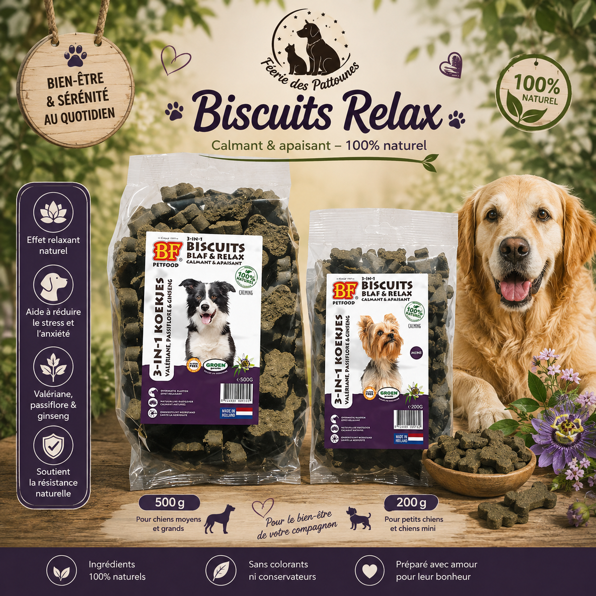 🌿 Biscuits Relax Biofood – Friandises Apaisantes Naturelles (200 g • 500 g)