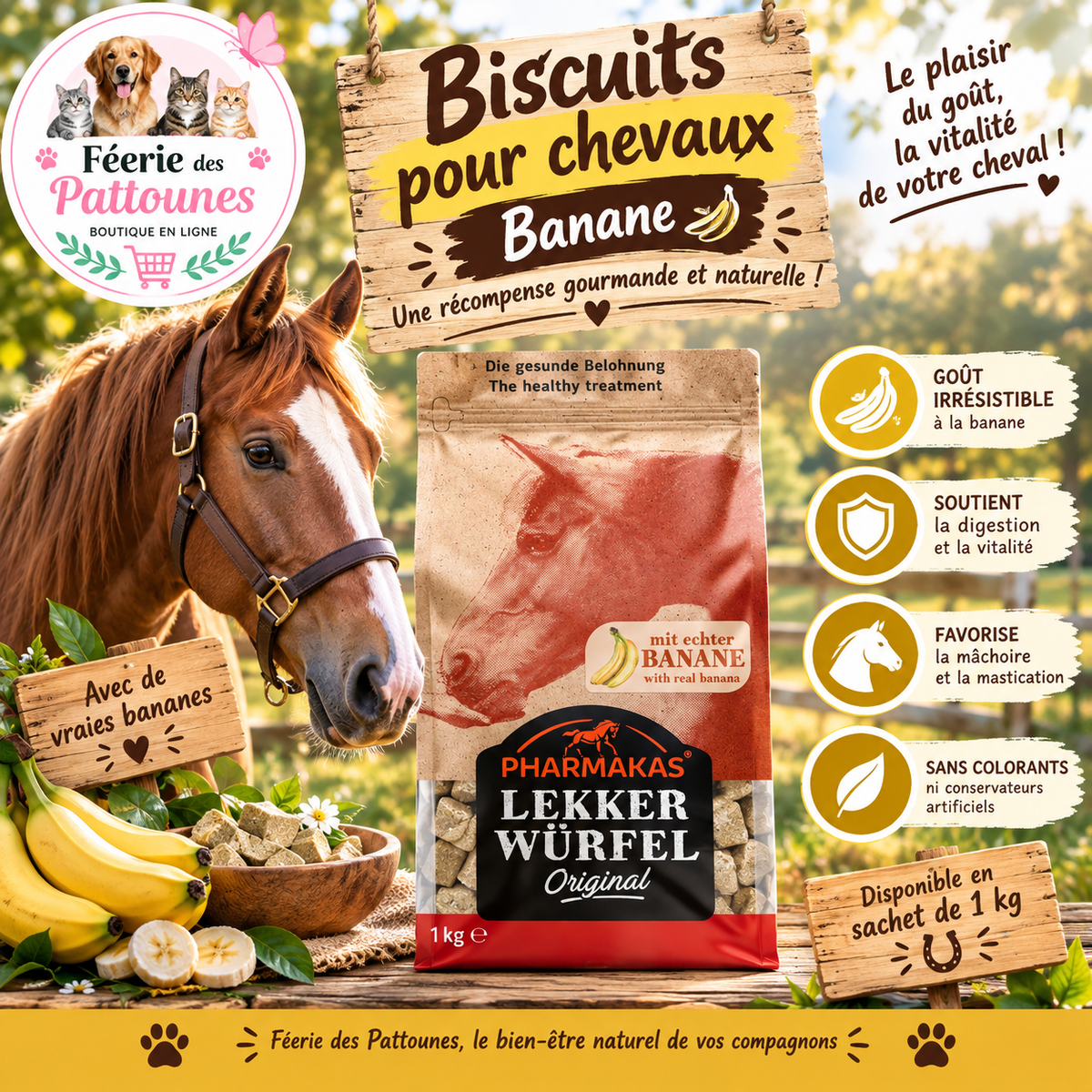 🍌🐴 Pharmakas – Biscuits Banane pour Chevaux (1 kg)