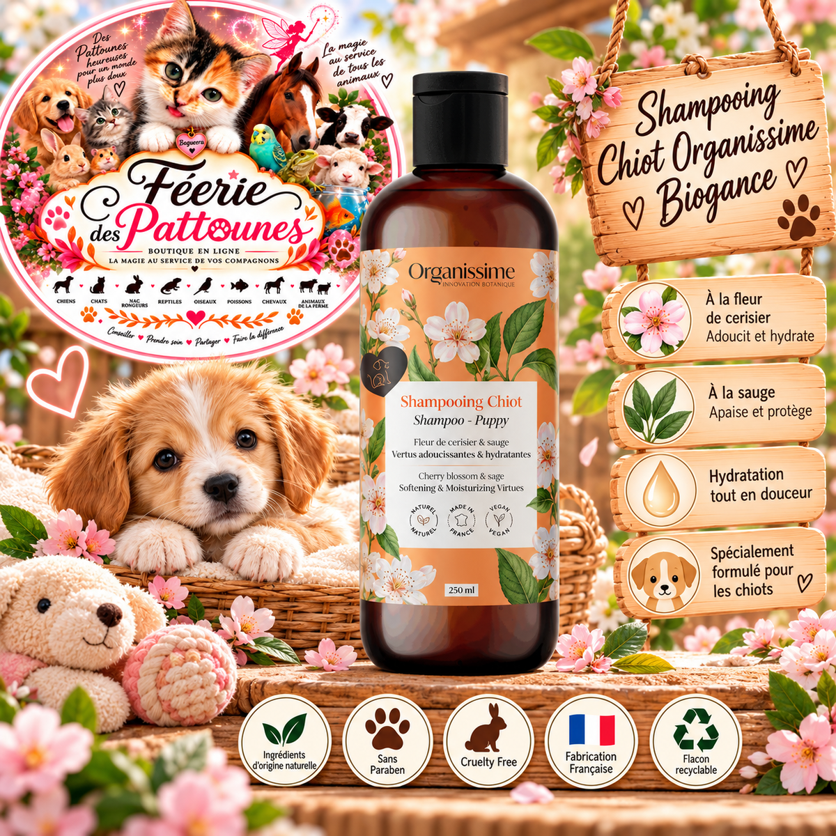 🌸🐶 Shampooing Chiot Organissime Biogance – 250 ml