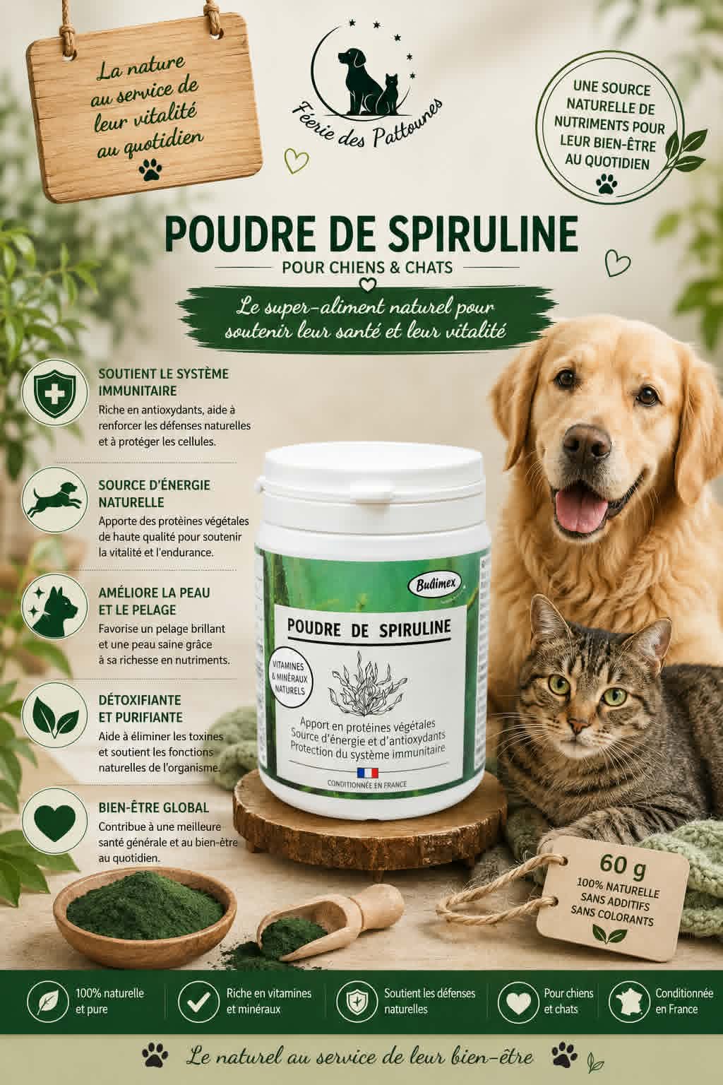 🌿 Poudre de Spiruline – Vitalité, Immunité & Antioxydants (60 g)