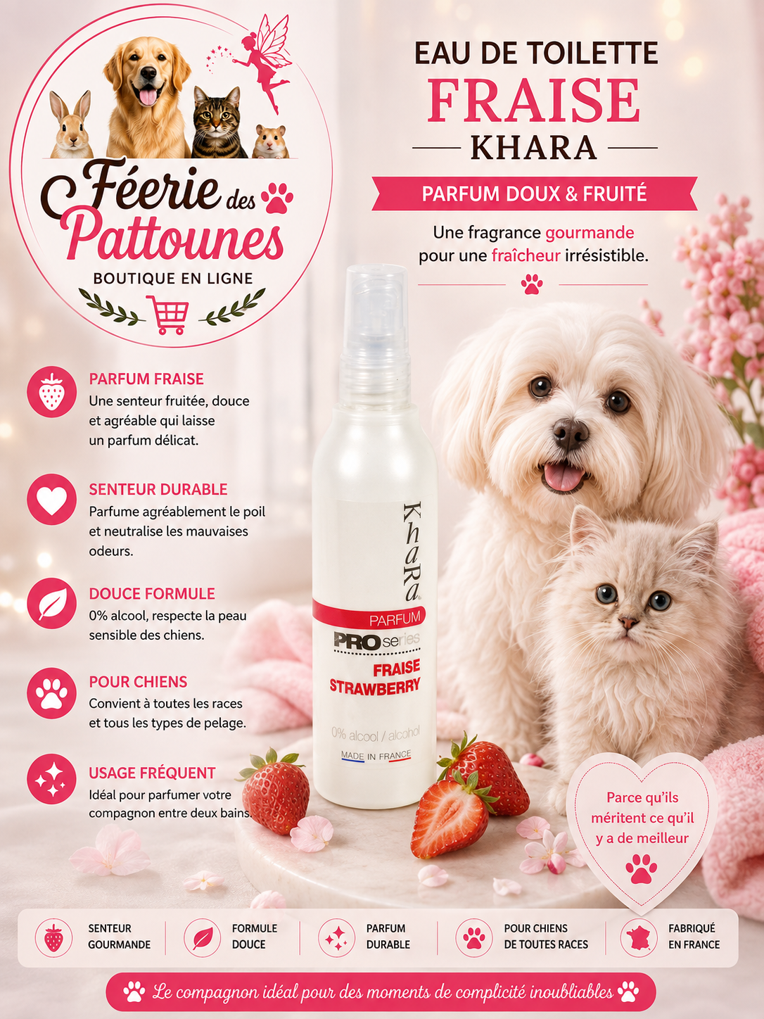 🍓🐶 Eau de Toilette Fraise – Khara Pro Series (75 ml)