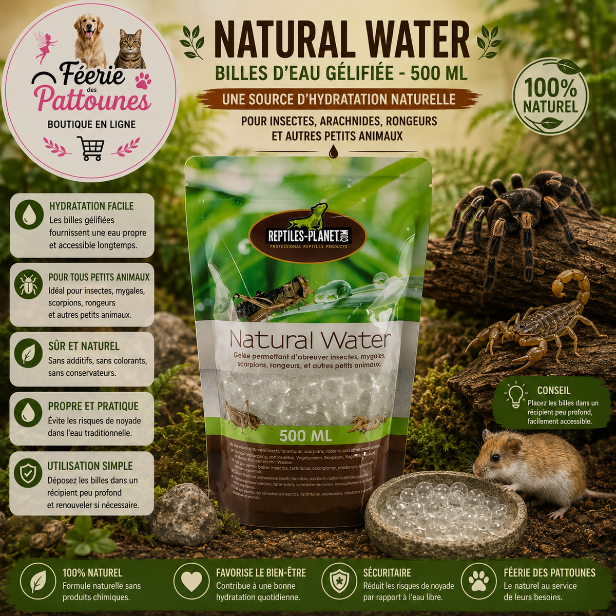 💧🦗🕷️ Natural Water – Billes d’Eau Gélifiée – 500 ml