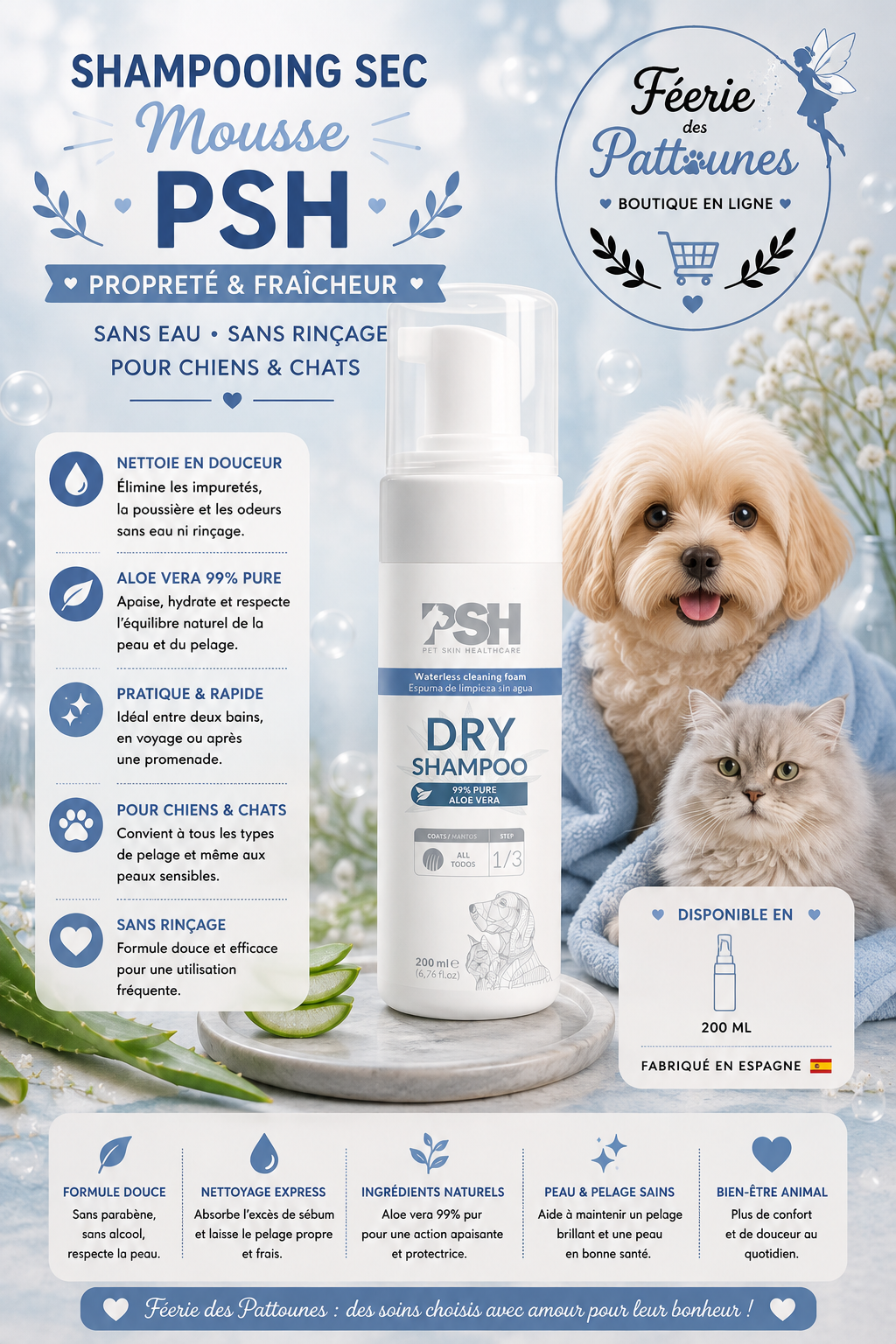 ✨ Shampooing Sec Mousse – PSH (200 ml)