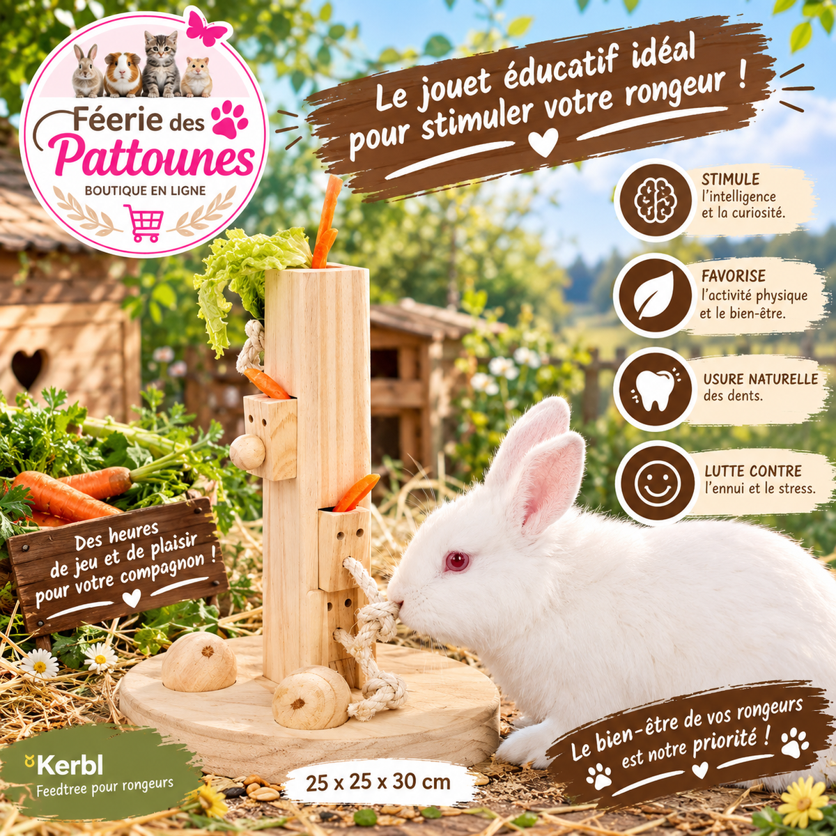 🧠🐹 Kerbl – Jouet Éducatif Feedtree pour Rongeurs (25 × 25 × 30 cm)