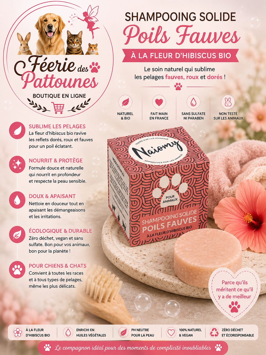 🧡🧼🐶 Shampoing Solide Poils Fauves – Naiomy (60 ml)