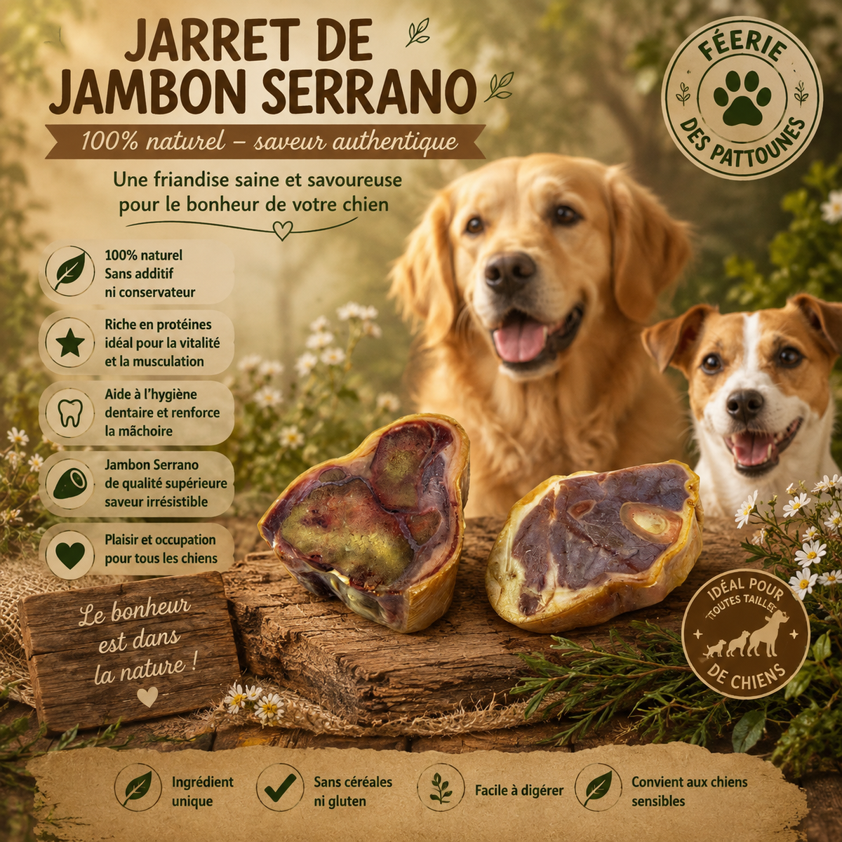 🐖 Jarret de Jambon Serrano – Friandise Naturelle & Savoureuse pour Chien