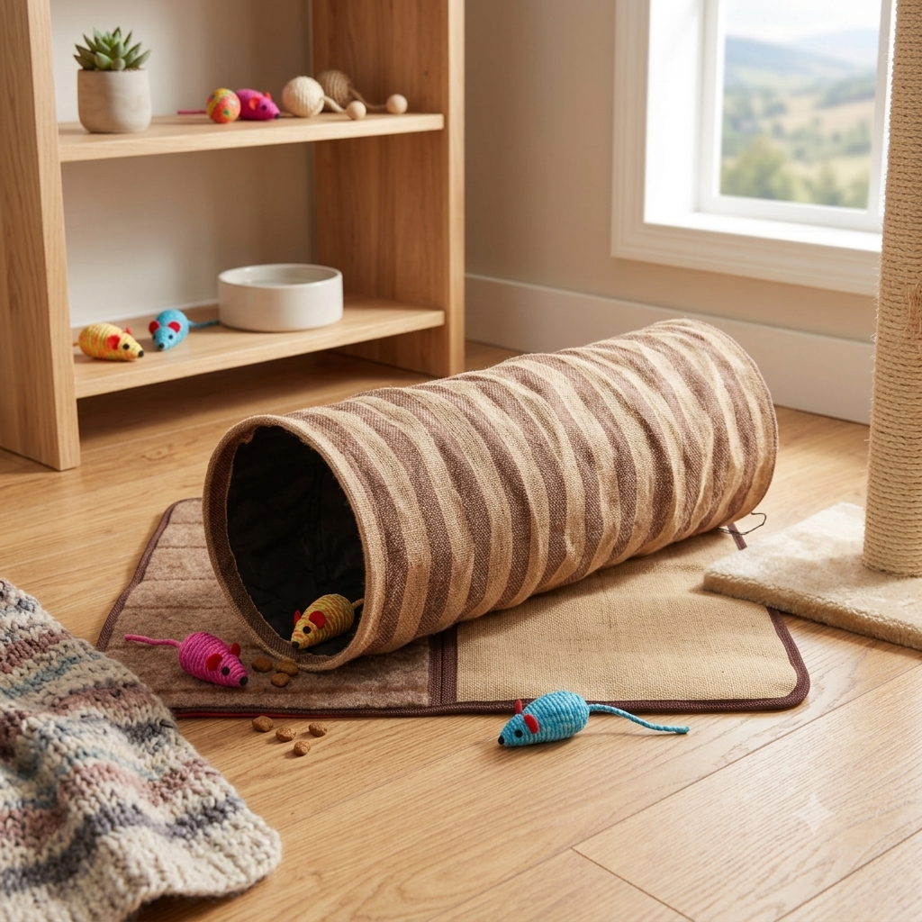 🐾 Tunnel pour Chat Rayé – Pliable – 60 cm × 25 cm