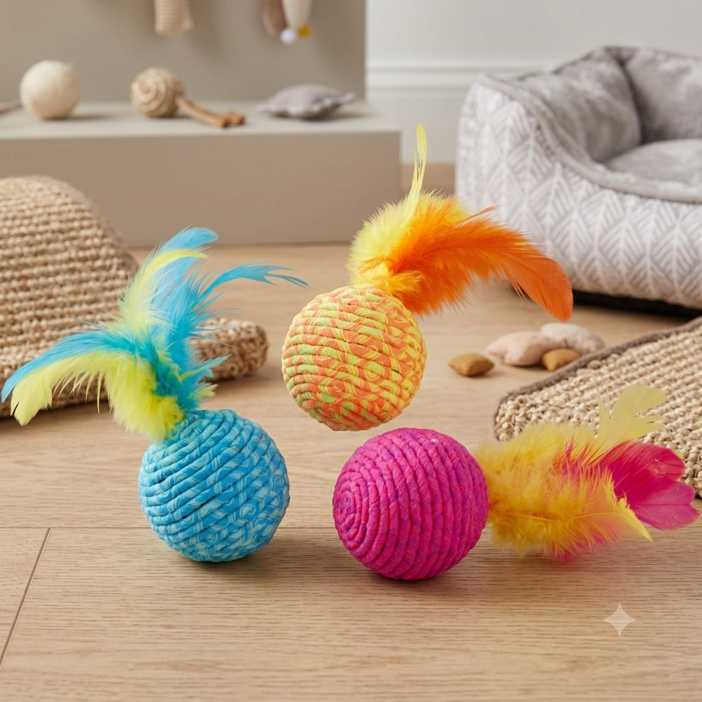 🐾 Jouet Balle Élastique pour Chat – Fibre Élastique – 17,5 cm