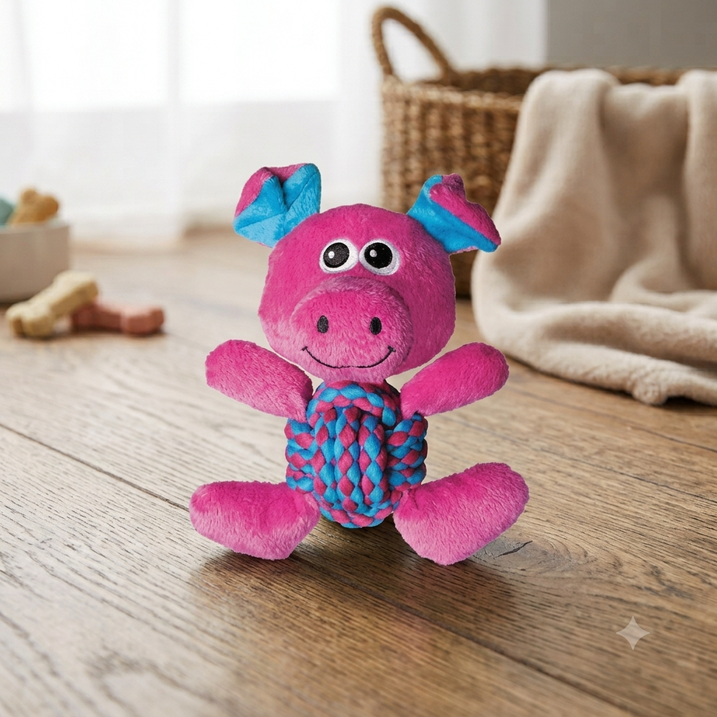 🐾 Jouet Kong Weave Knots – Cochon Rose pour Chien