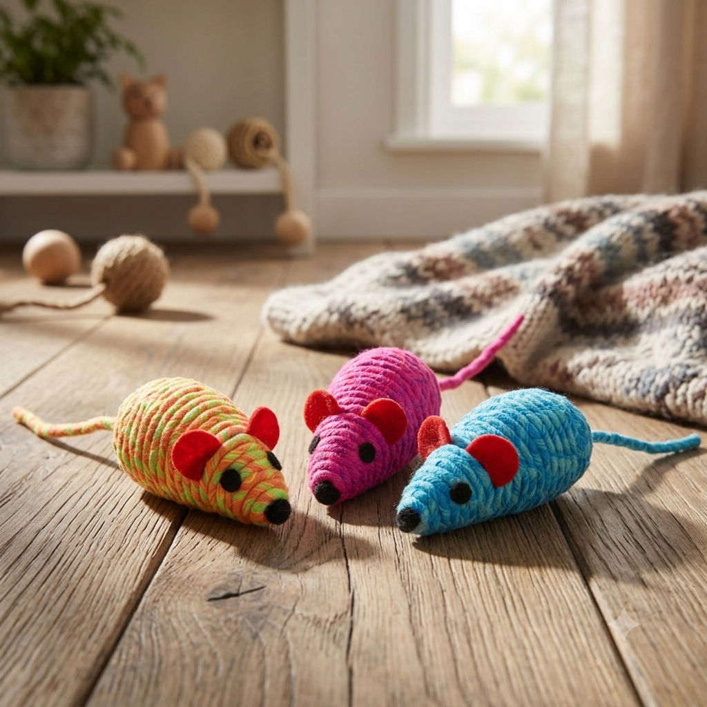 🐭 Souris en Élastiques Colorée pour Chat – 16 cm