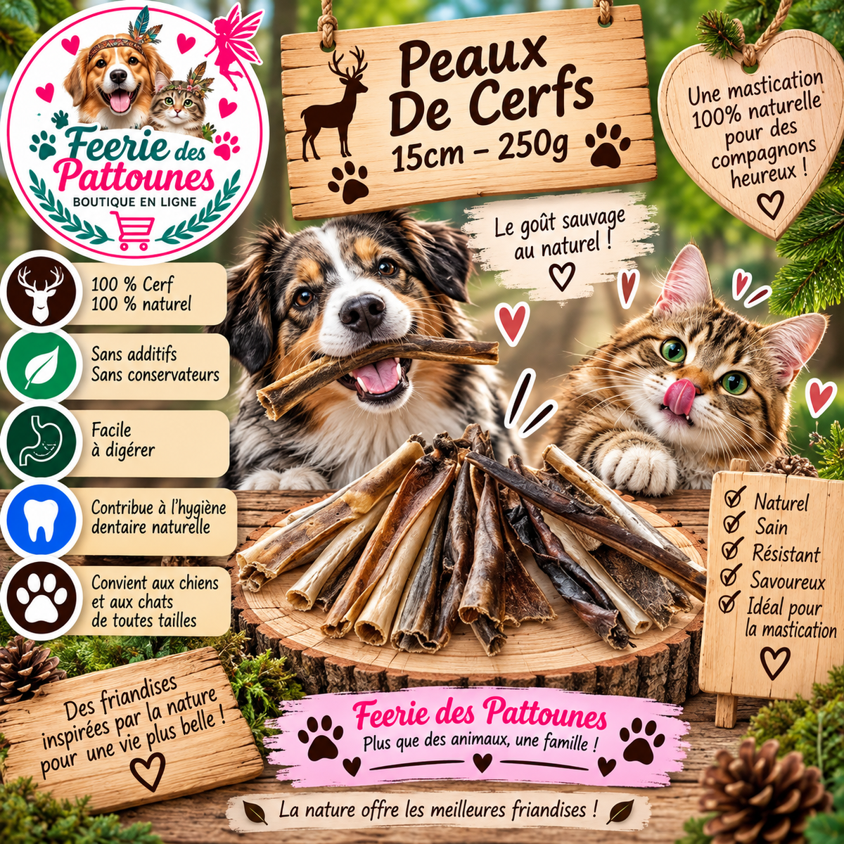 🦌✨ Peaux de Cerf – 15 cm – 250 g