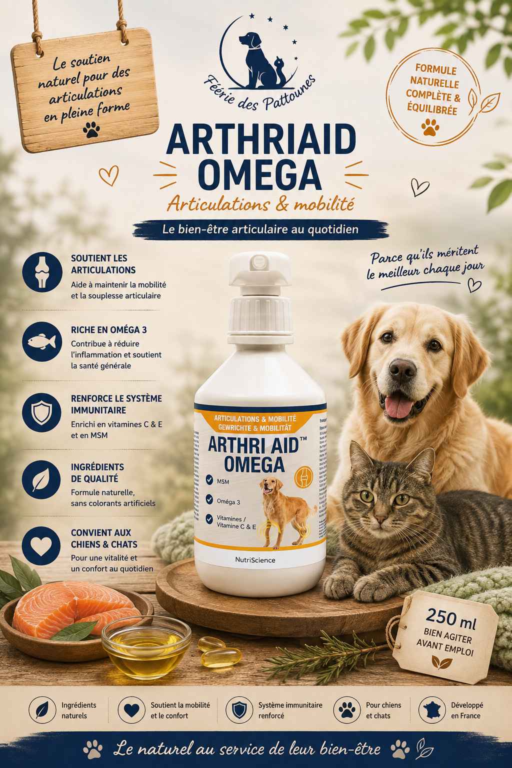 🦴 Arthriaid Omega – Soutien Articulaire Chien & Chat (250 ml)