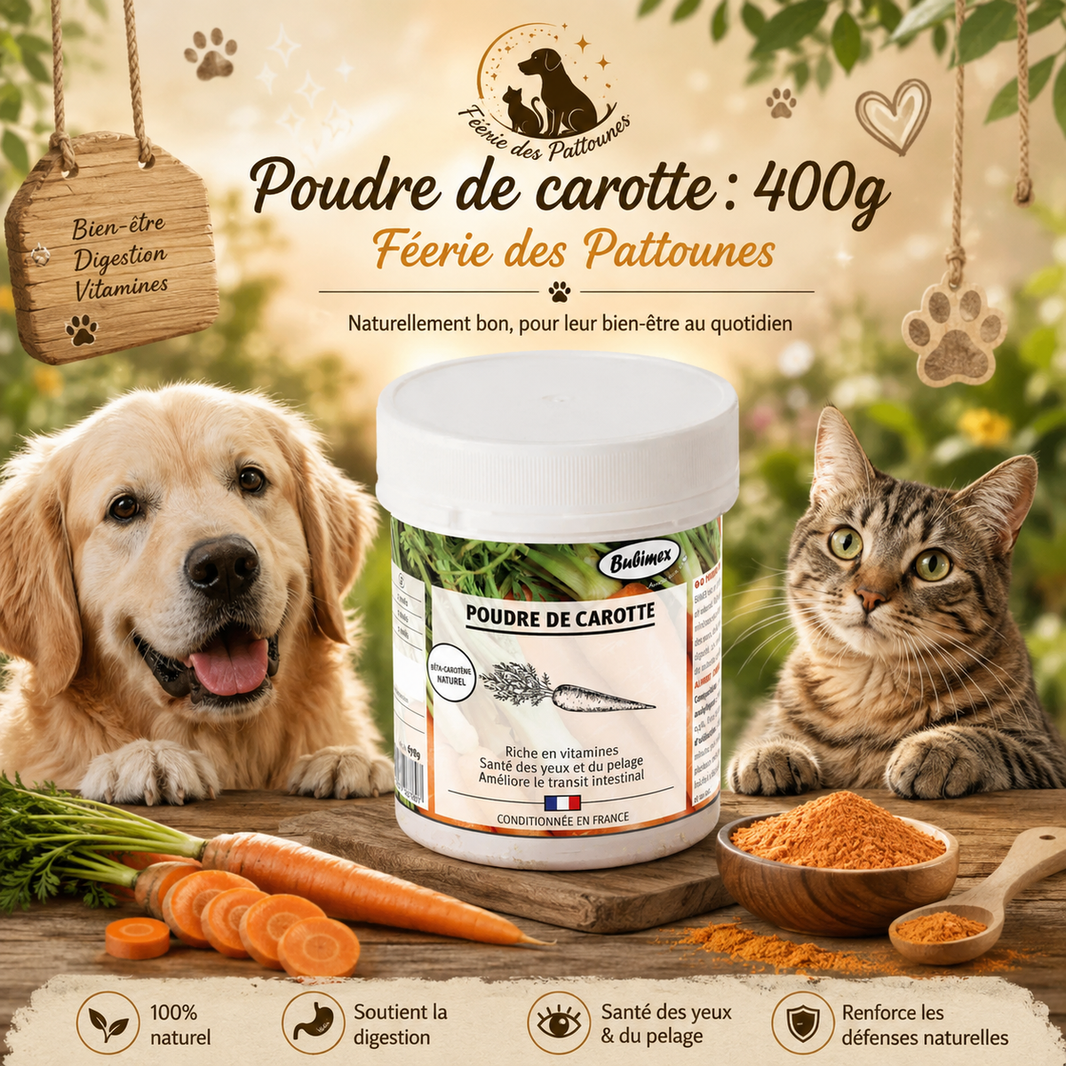 🥕Poudre de Carotte – Complément Naturel Chiens & Chats (400 g)