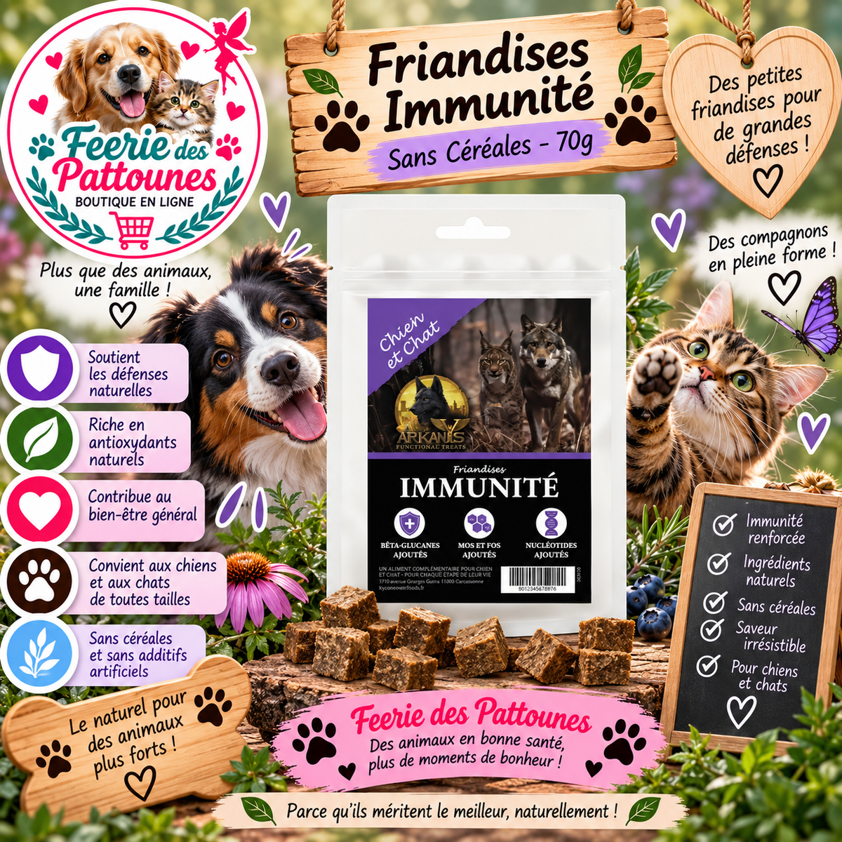 🛡️🐾 Friandises Immunité – Sans Céréales – 70 g