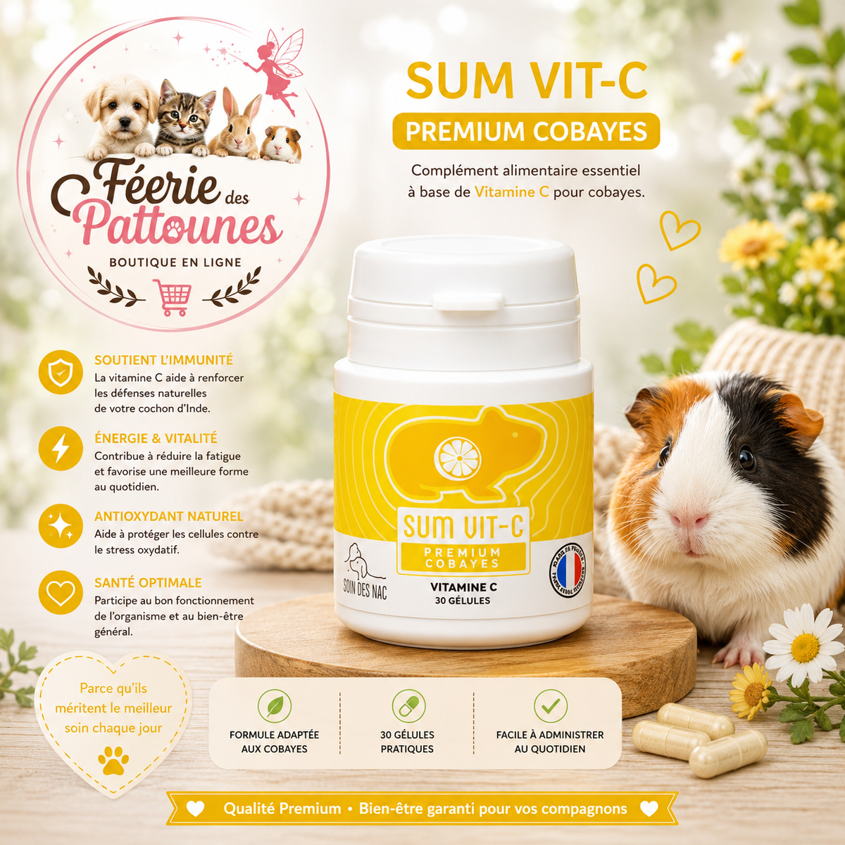 🍊🐹 Sum Vit‑C Premium – Cobayes – 30 gélules